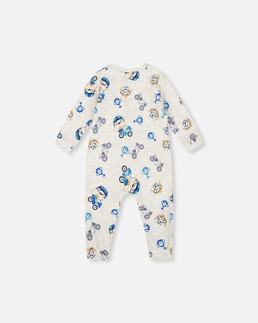 One-Piece Organic Cotton Pajama Beige Monkey Print