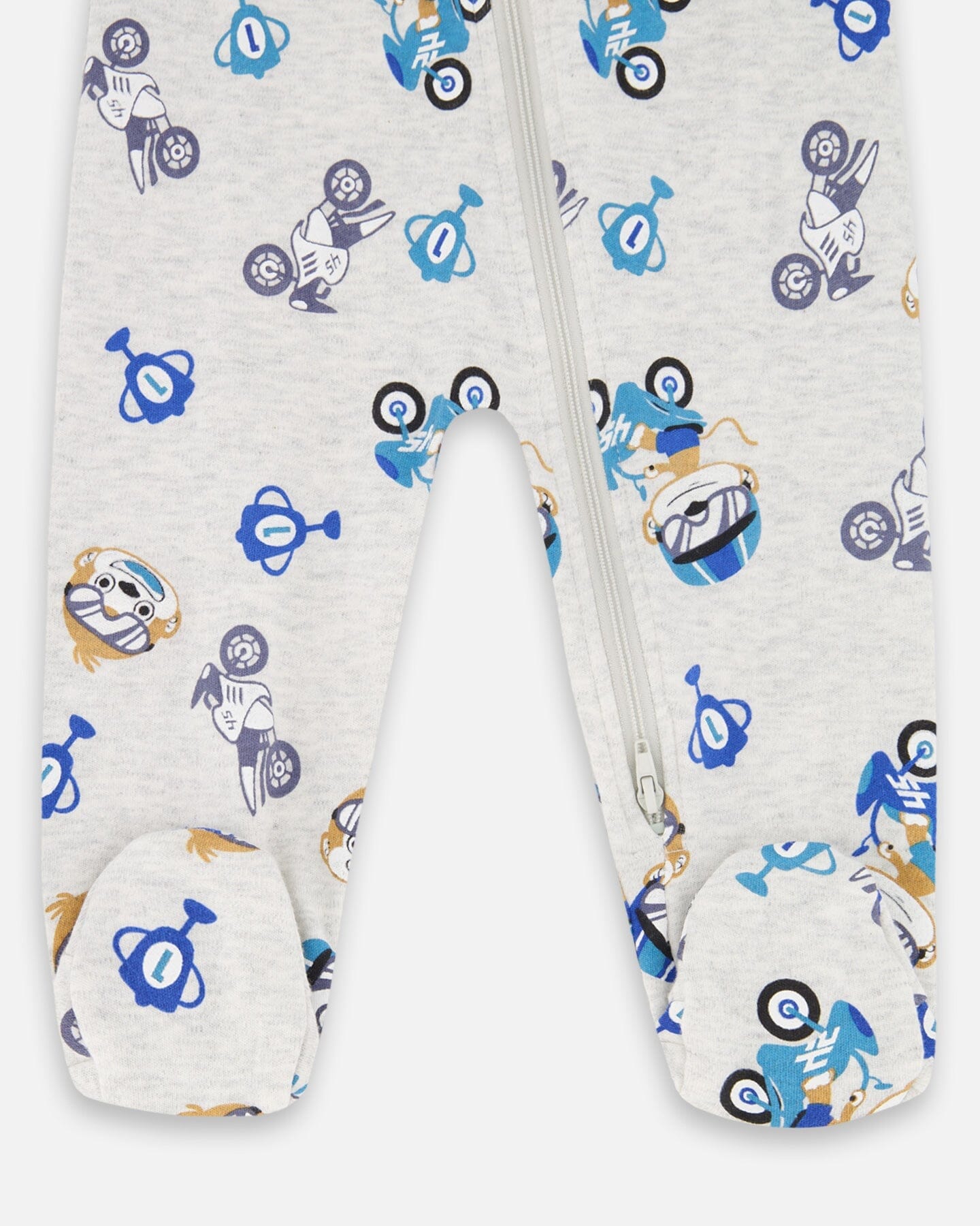 One-Piece Organic Cotton Pajama Beige Monkey Print