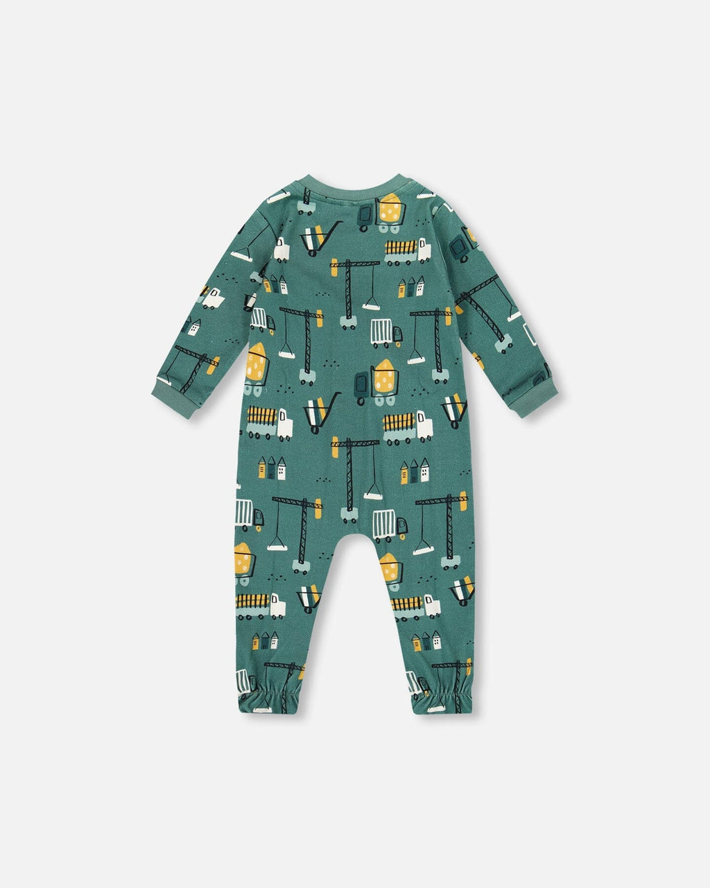 One-Piece Organic Cotton Pajama Teal Construction Print