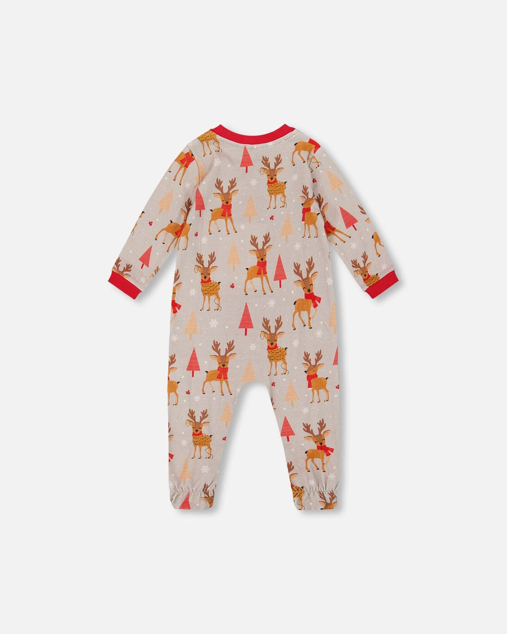One-Piece Organic Cotton Pajama Beige Reindeer Print
