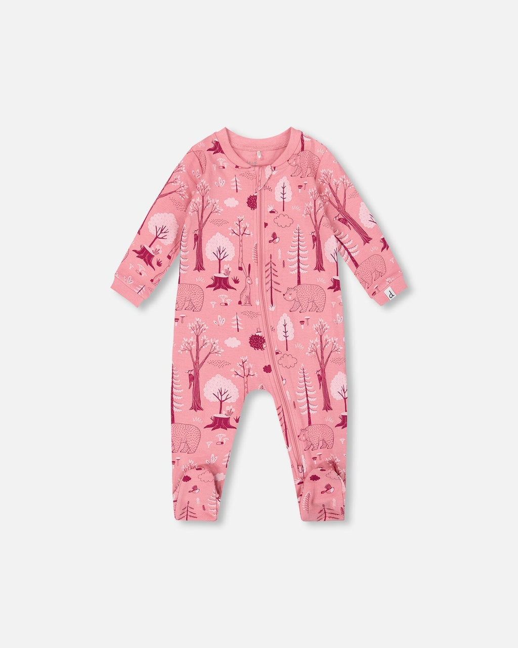 One-Piece Organic Cotton Pajama Pink Forest