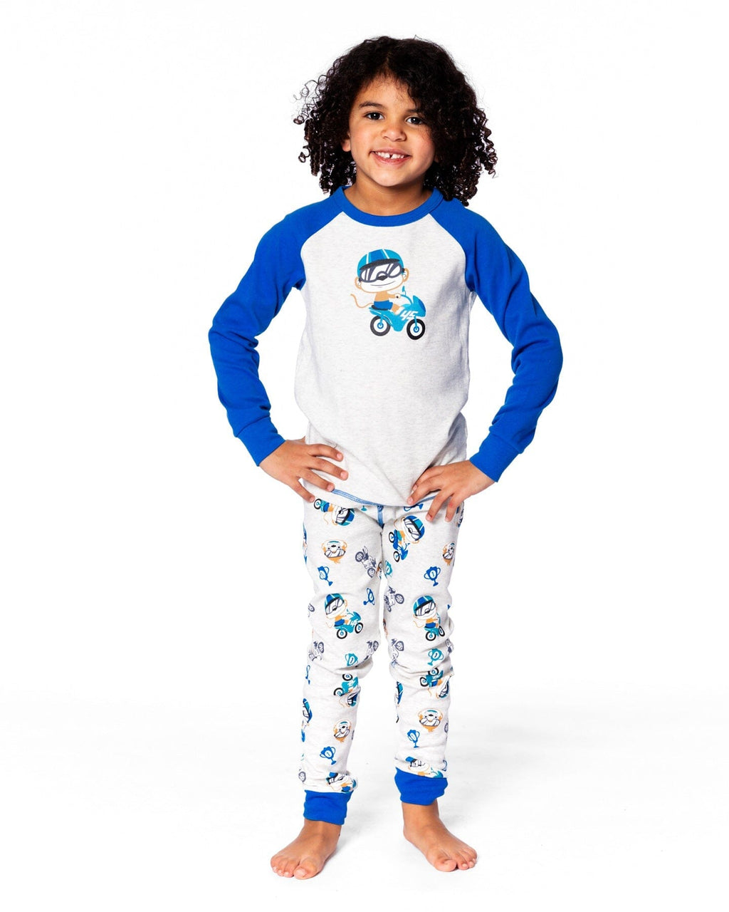 Two-Piece Organic Cotton Pajama Set Beige Monkey Print