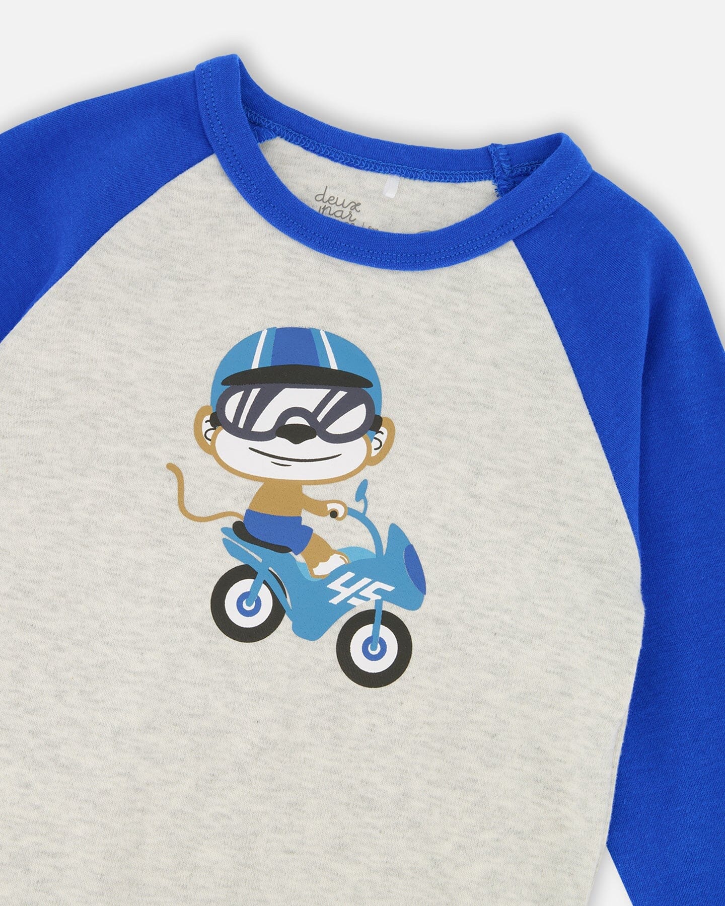 Two-Piece Organic Cotton Pajama Set Beige Monkey Print