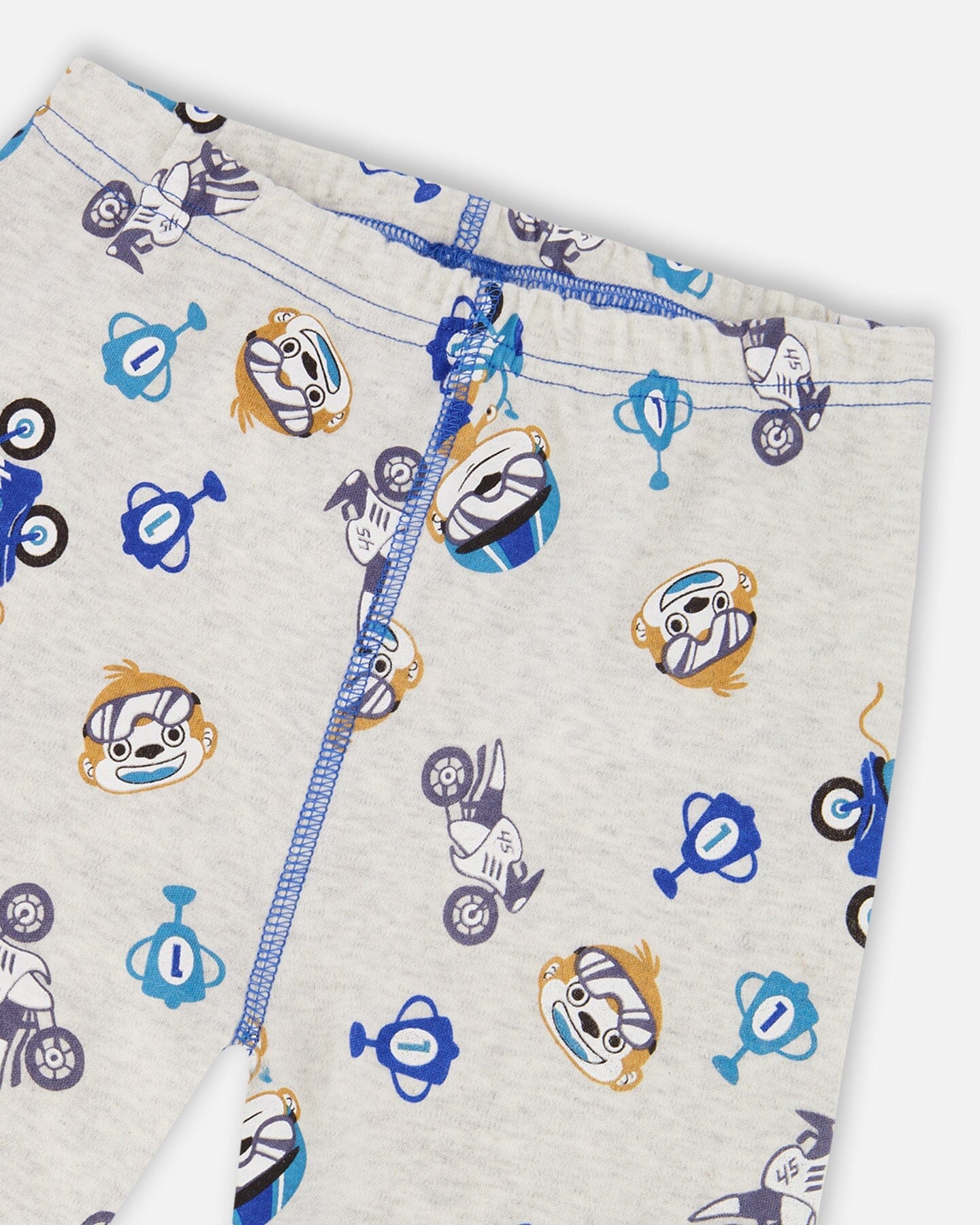 Two-Piece Organic Cotton Pajama Set Beige Monkey Print