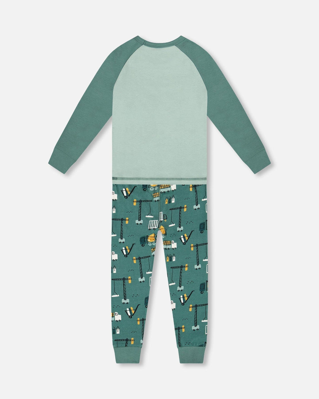 Two-Piece Organic Cotton Pajama Set Teal Construction Print