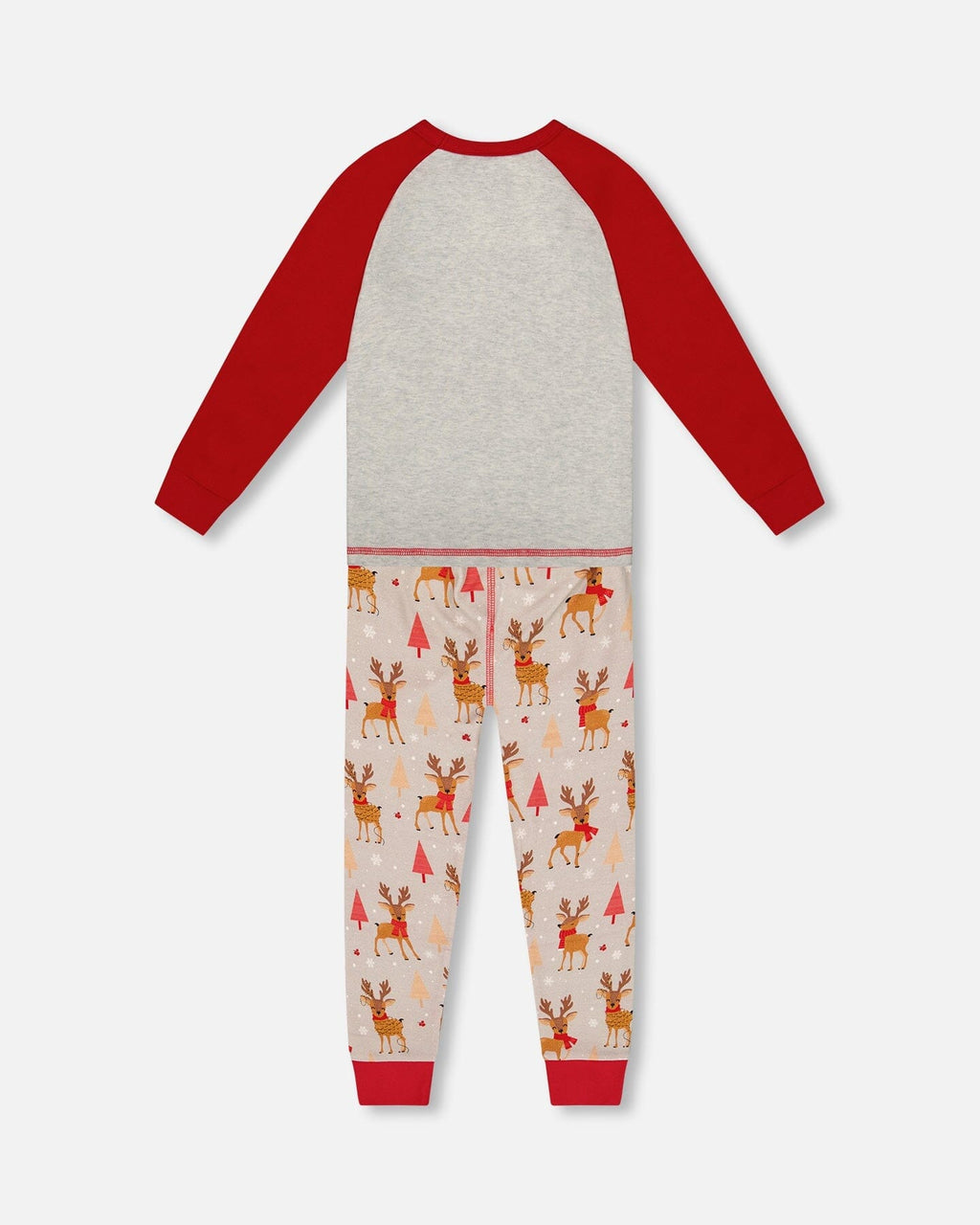 Two-Piece Organic Cotton Pajama Set Beige Reindeer Print
