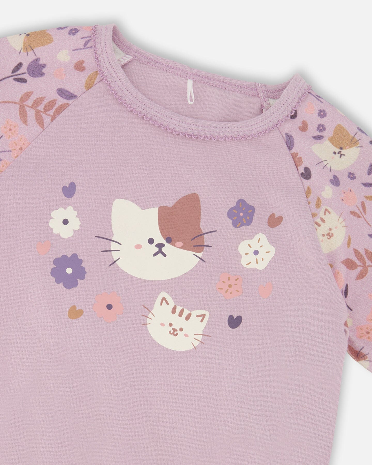 Organic Cotton Two-Piece Pajamas Lilac Cat Print