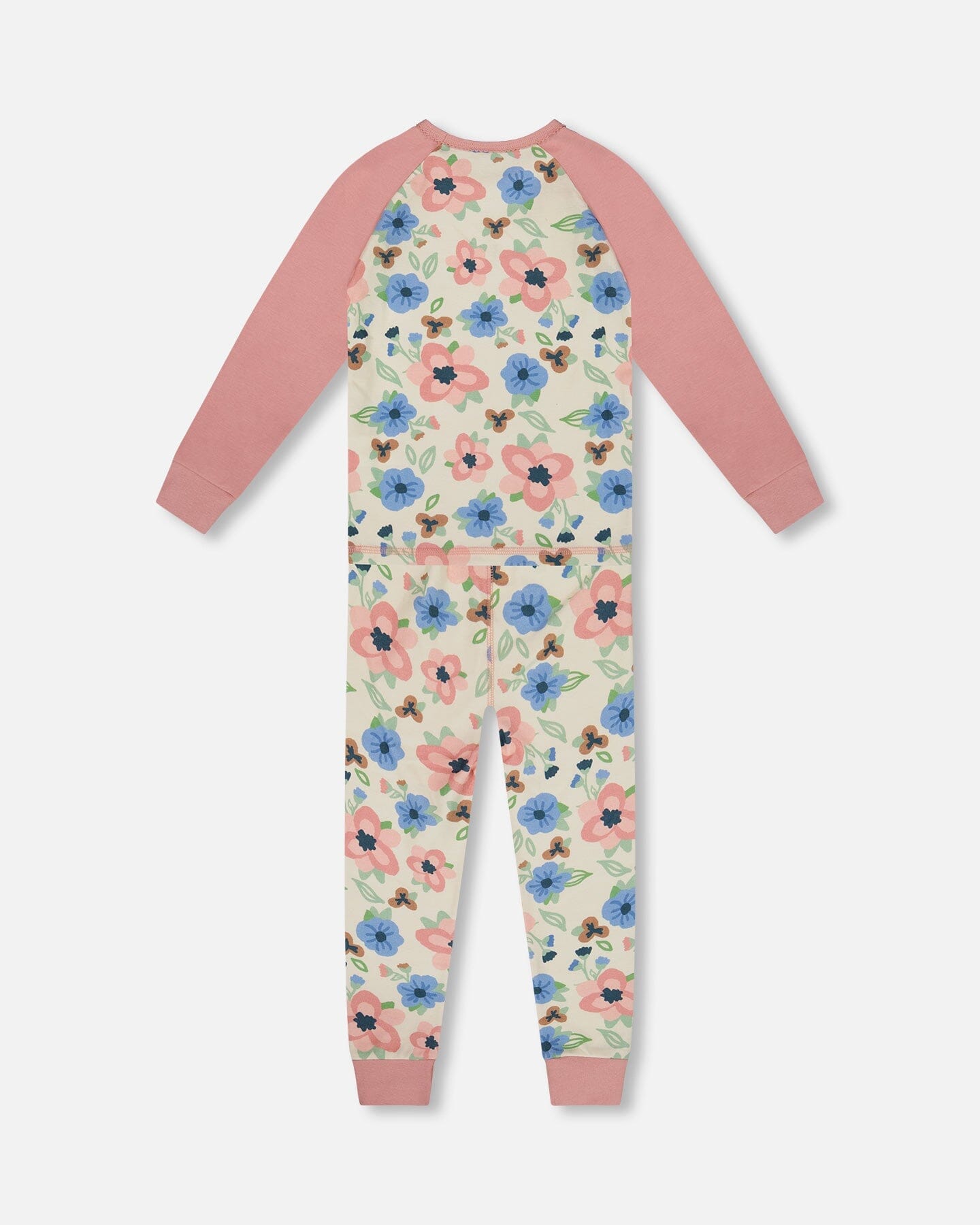 Organic Cotton Two-Piece Pajamas Off-White Flower Print