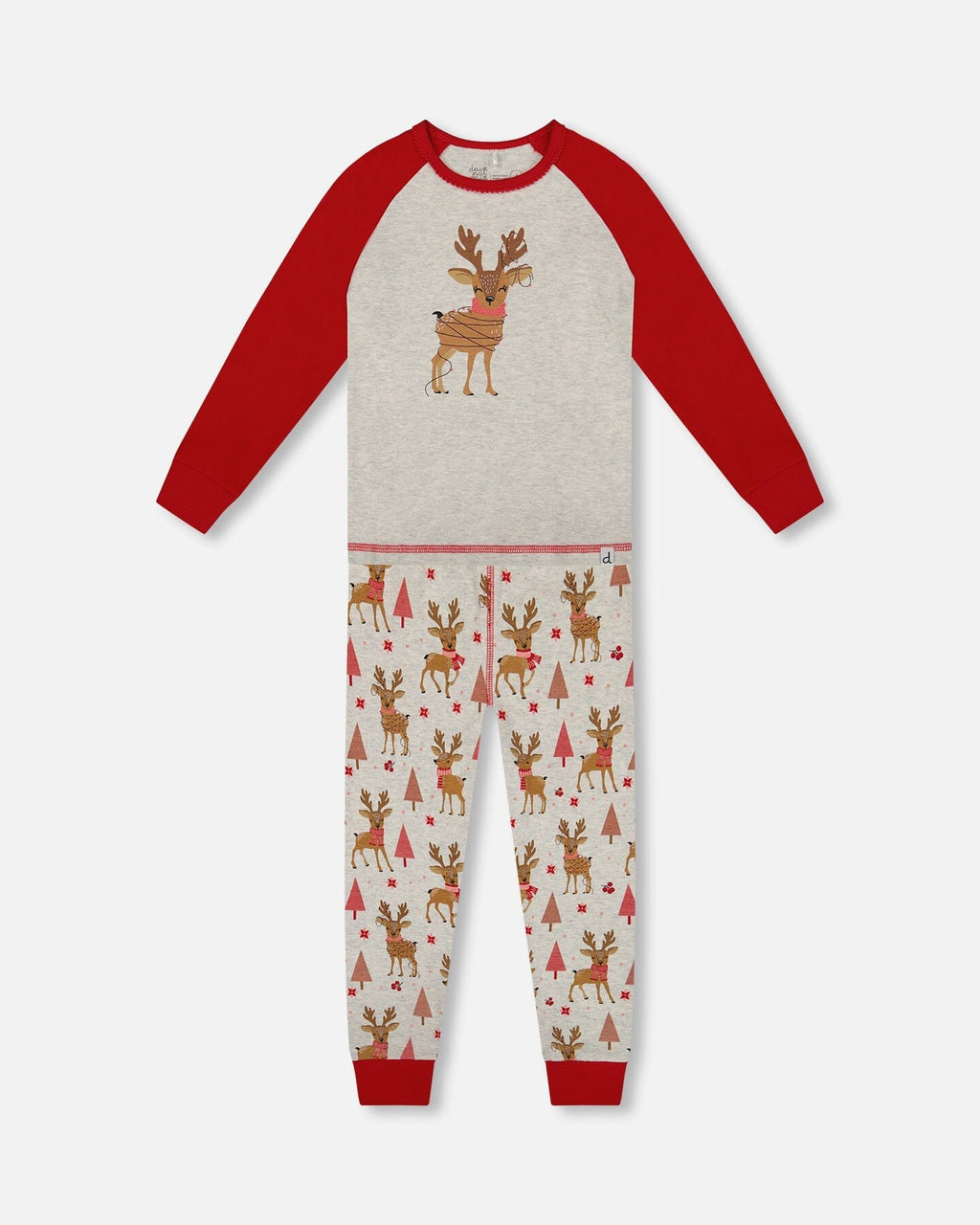 Organic Cotton Two-Piece Pajamas Beige Girly Reindeer Print