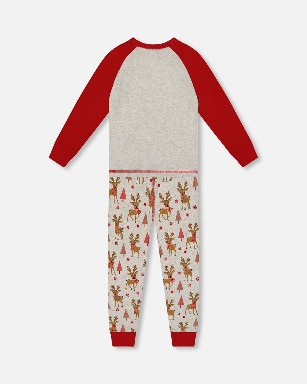 Organic Cotton Two-Piece Pajamas Beige Girly Reindeer Print