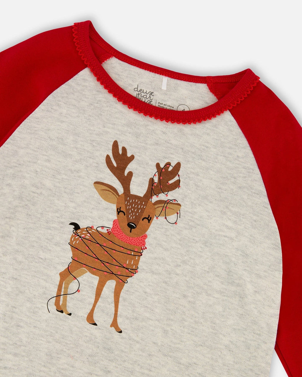 Organic Cotton Two-Piece Pajamas Beige Girly Reindeer Print
