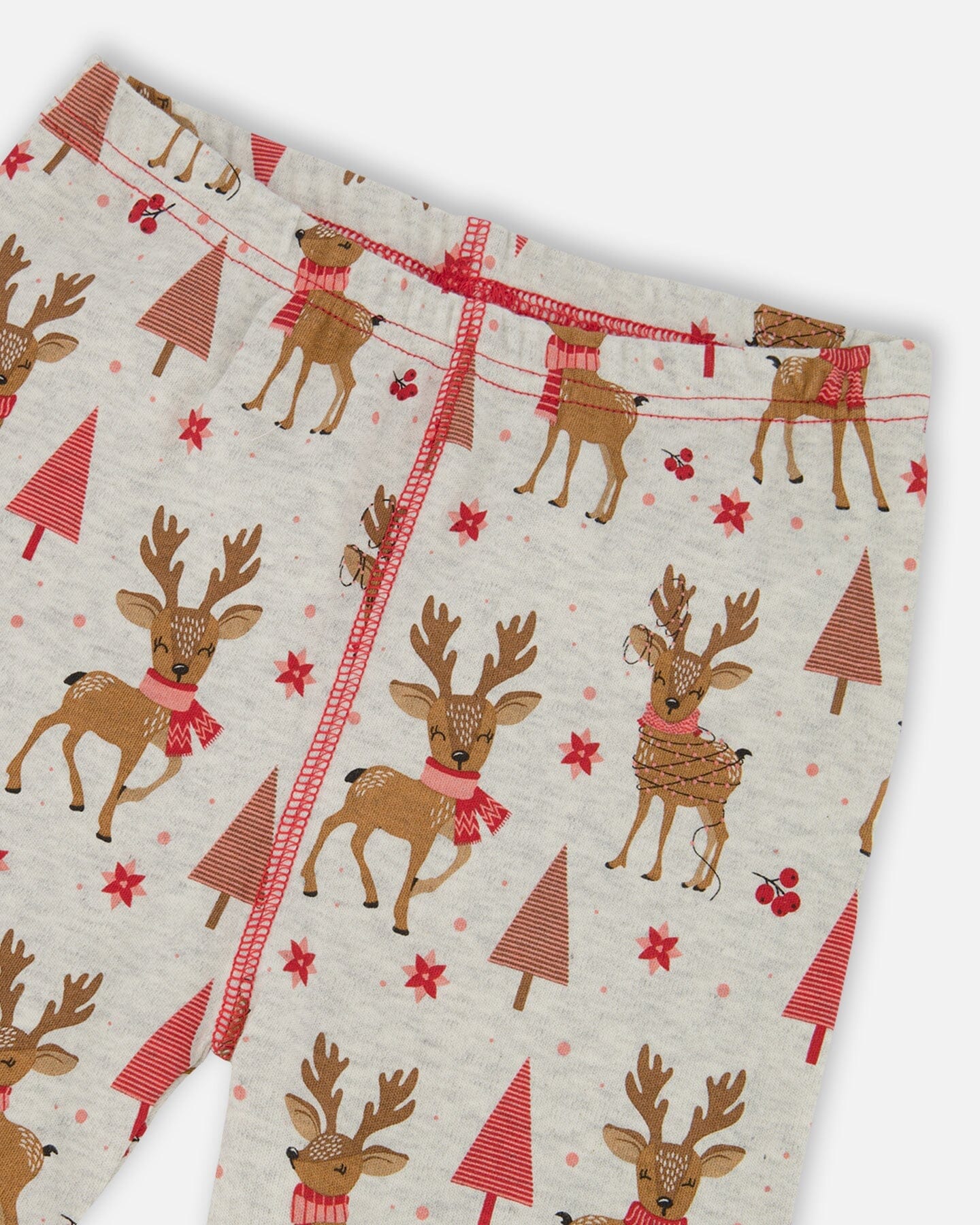 Organic Cotton Two-Piece Pajamas Beige Girly Reindeer Print