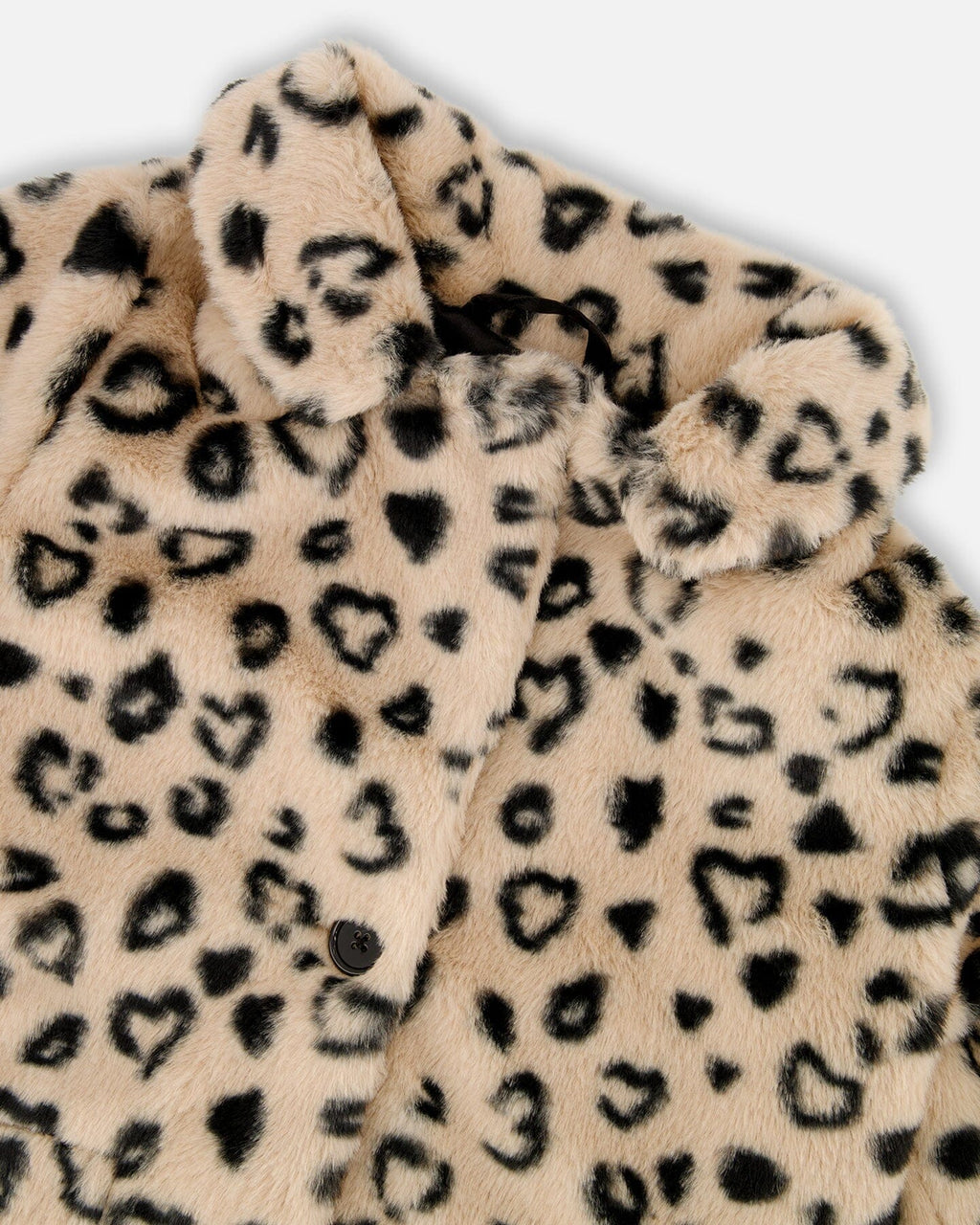 Printed Fake Fur Long Coat Black And Beige Leopard