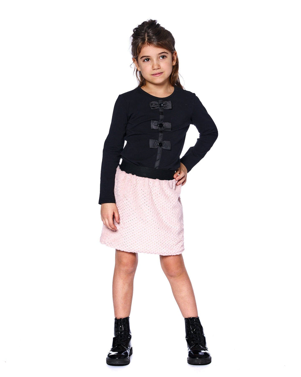 Long Sleeve Organic Cotton Jersey Bow Tee Black
