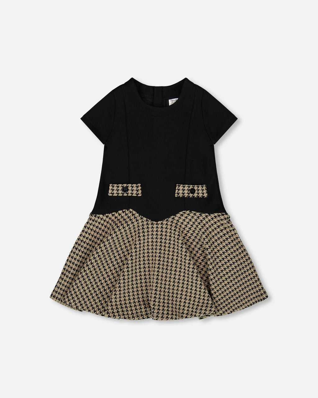 Short Sleeve Bi-Material Milano And Jacquard Knit Dress Black
