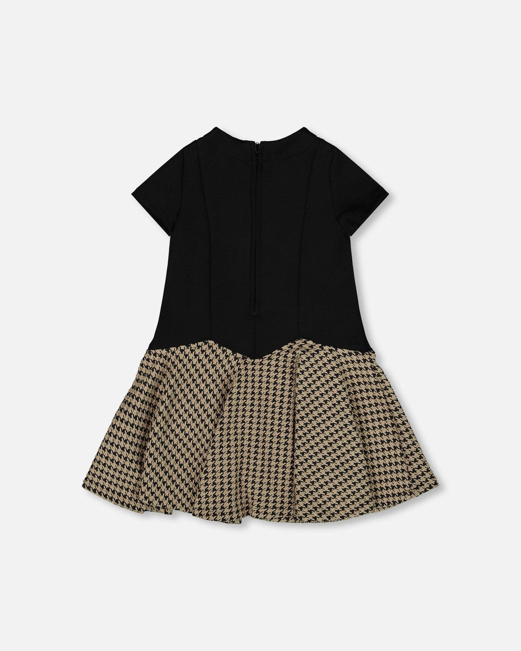 Short Sleeve Bi-Material Milano And Jacquard Knit Dress Black