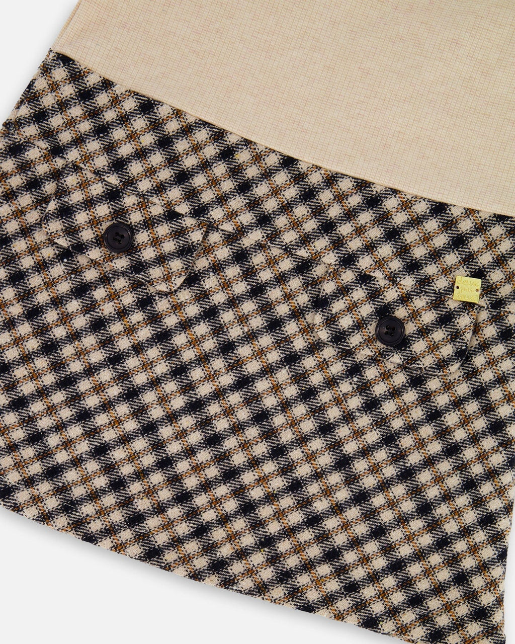 Long Sleeve Bi-Material Mock Neck Dress Beige And Plaid