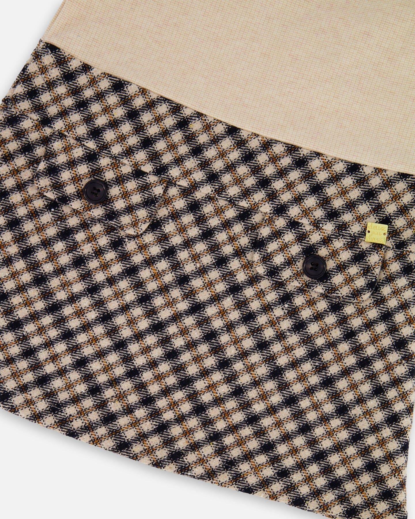 Long Sleeve Bi-Material Mock Neck Dress Beige And Plaid