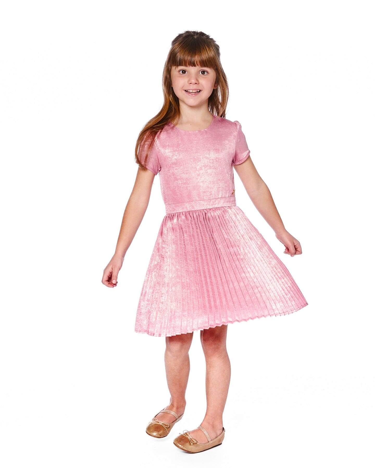 Short Sleeve Dress With Pleated Skirt Dusty Pink