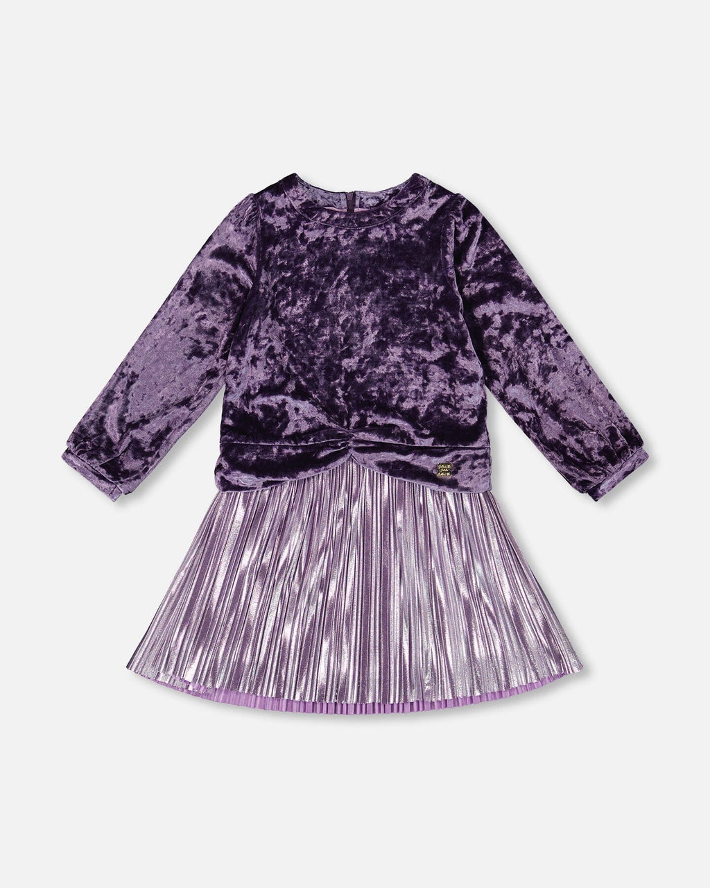 Long Sleeve Bi-Material Velour And Jersey Dress Purple Gray