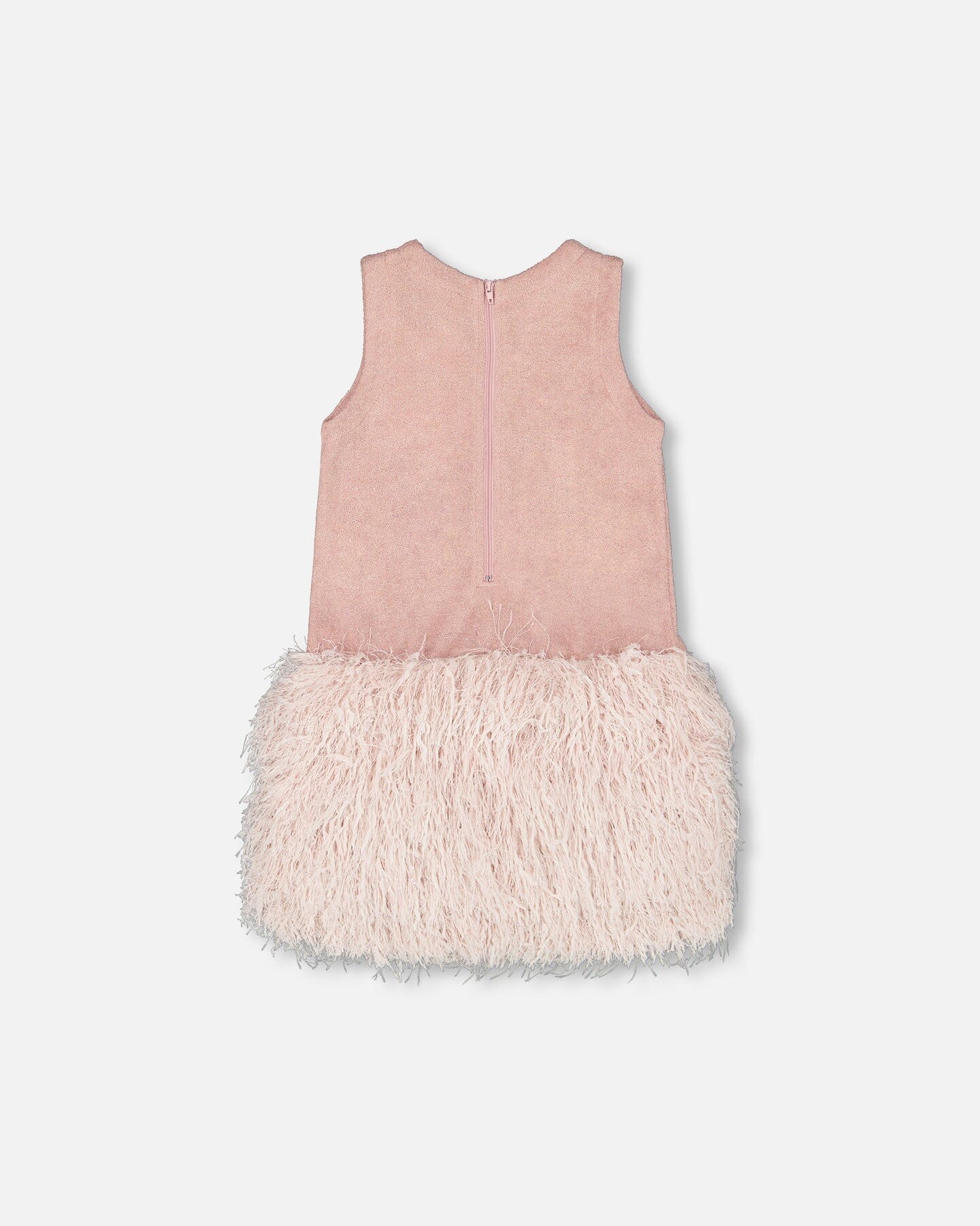 Sleeveless Bi-Material Lurex Dress With Feathers Light Pink
