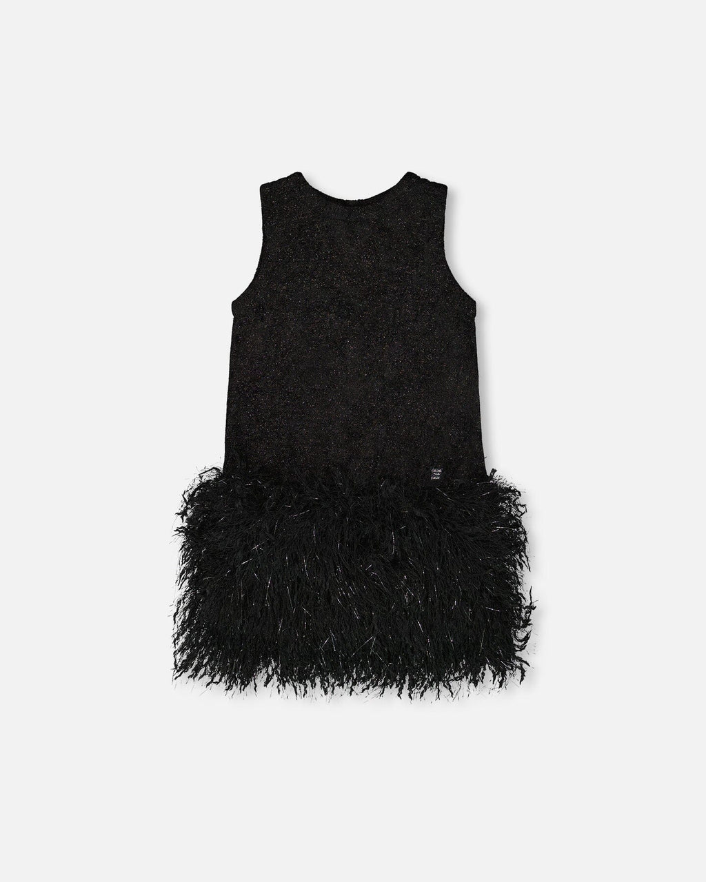 Sleeveless Bi-Material Lurex Dress With Feathers Black