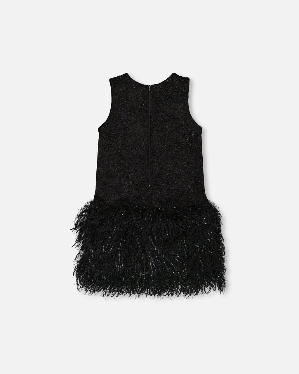 Sleeveless Bi-Material Lurex Dress With Feathers Black