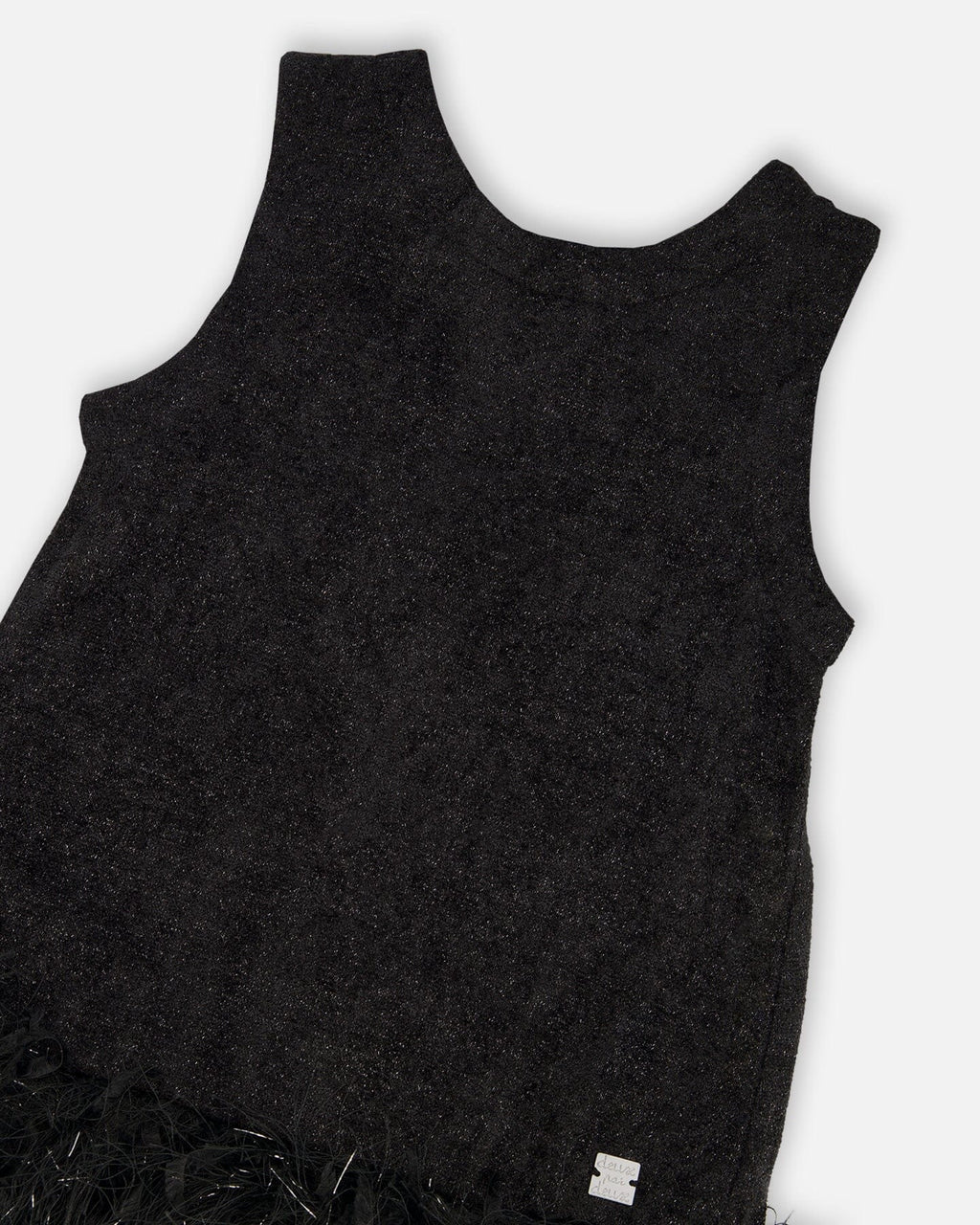 Sleeveless Bi-Material Lurex Dress With Feathers Black