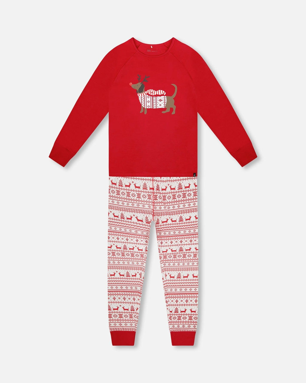 Adult Women Organic Cotton Two-Piece Pajamas Red And White Fairisle