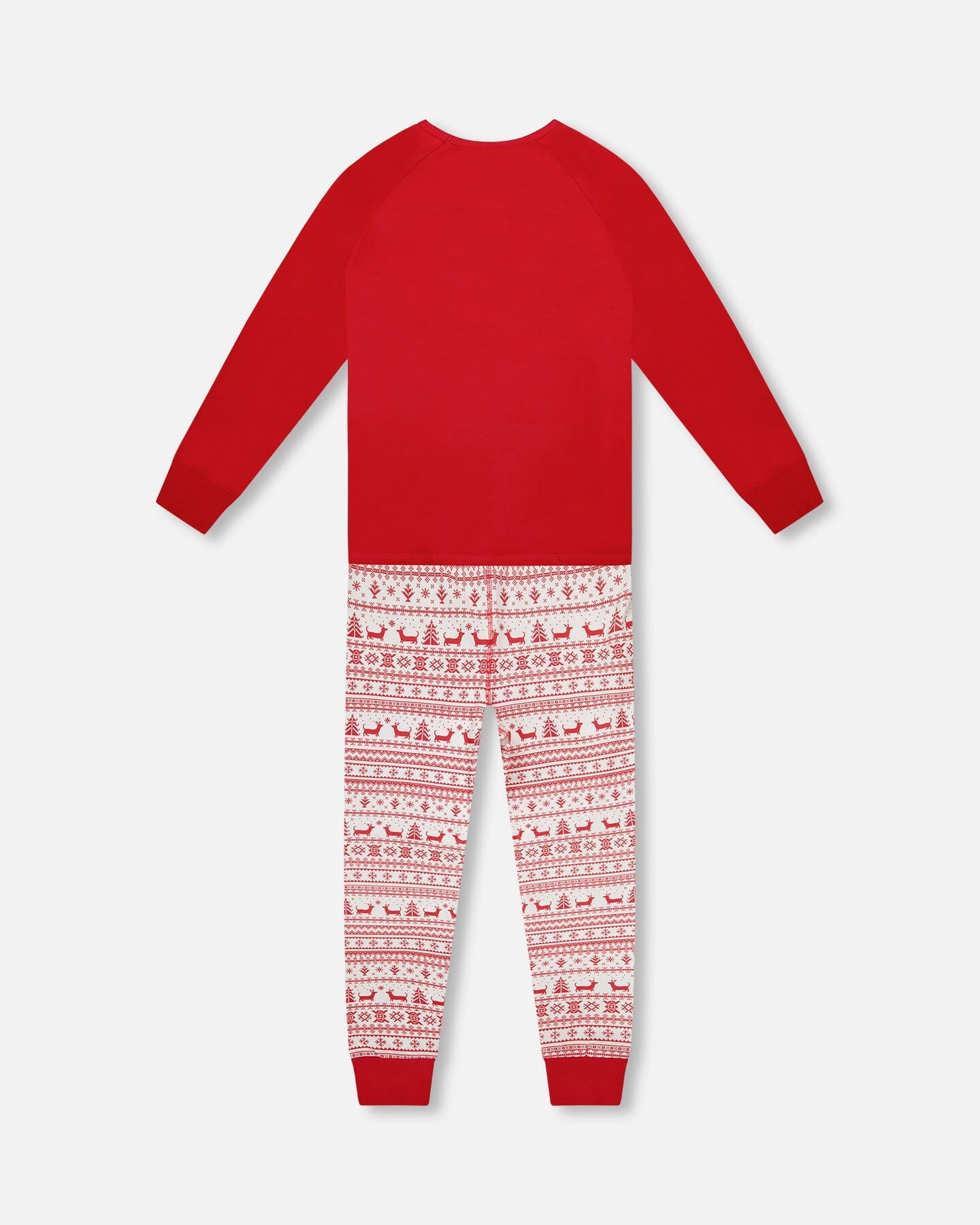 Adult Women Organic Cotton Two-Piece Pajamas Red And White Fairisle