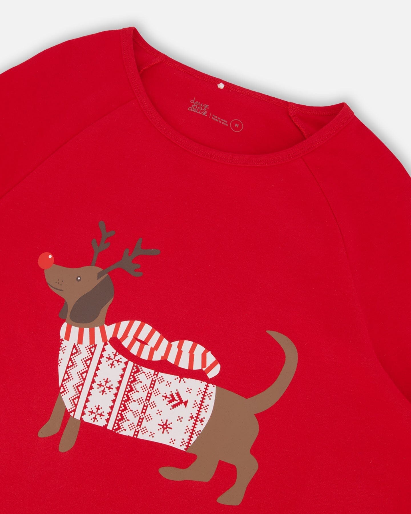 Adult Women Organic Cotton Two-Piece Pajamas Red And White Fairisle