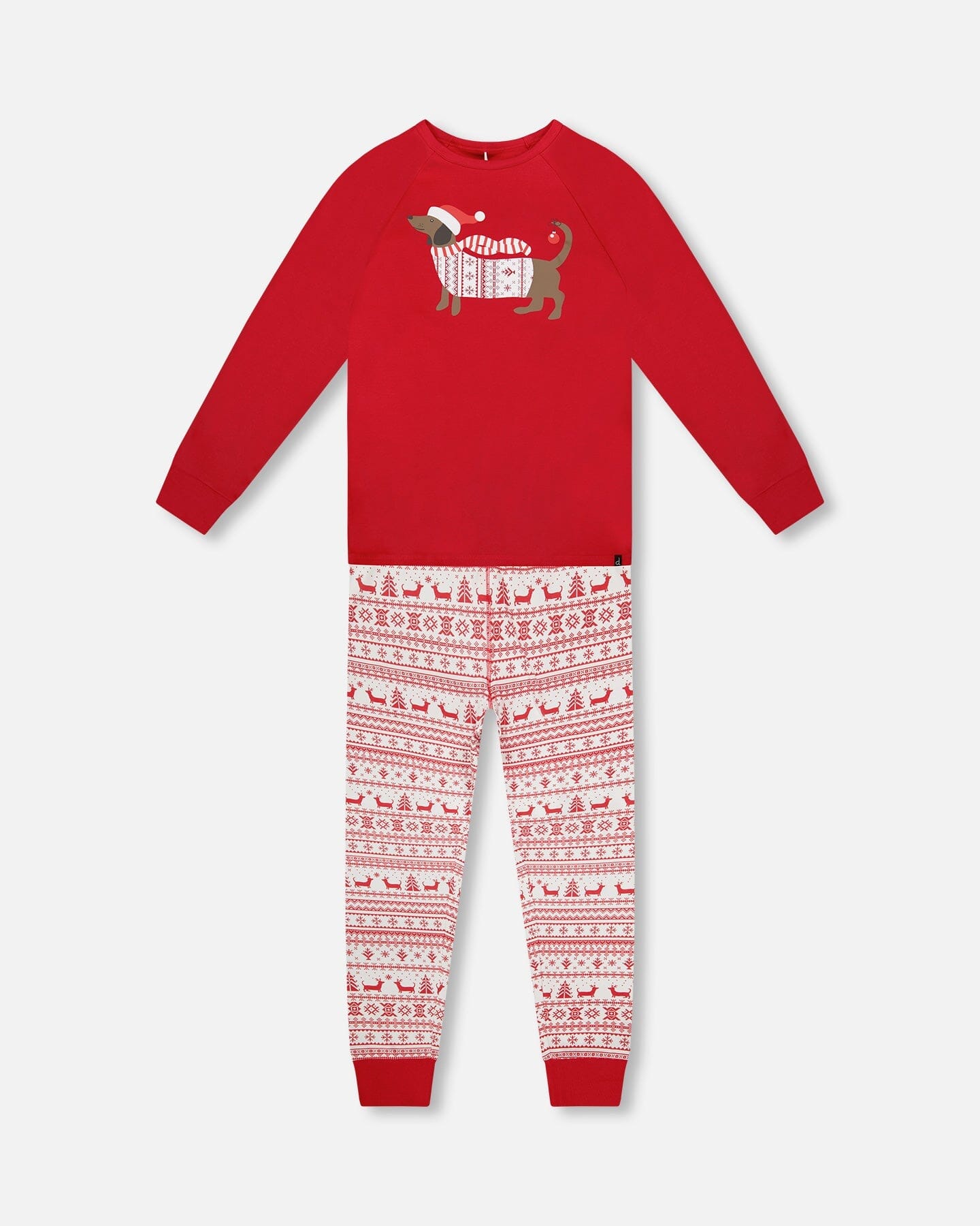 Adult Men Organic Cotton Two-Piece Pajama Set Red And White Fairisle
