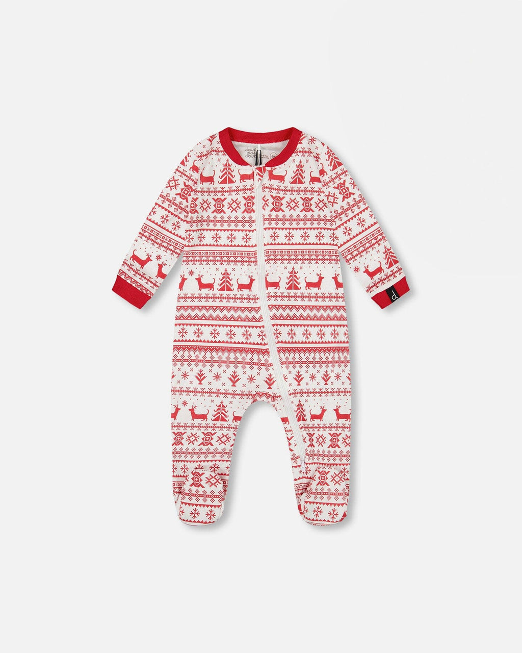 Organic Cotton Baby One-Piece Pajama Red And White Fairisle