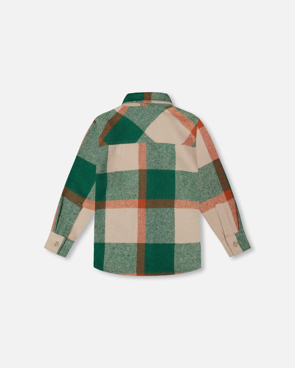 Long Sleeve Yarn Dyed Plaid Shirt Green And Orange