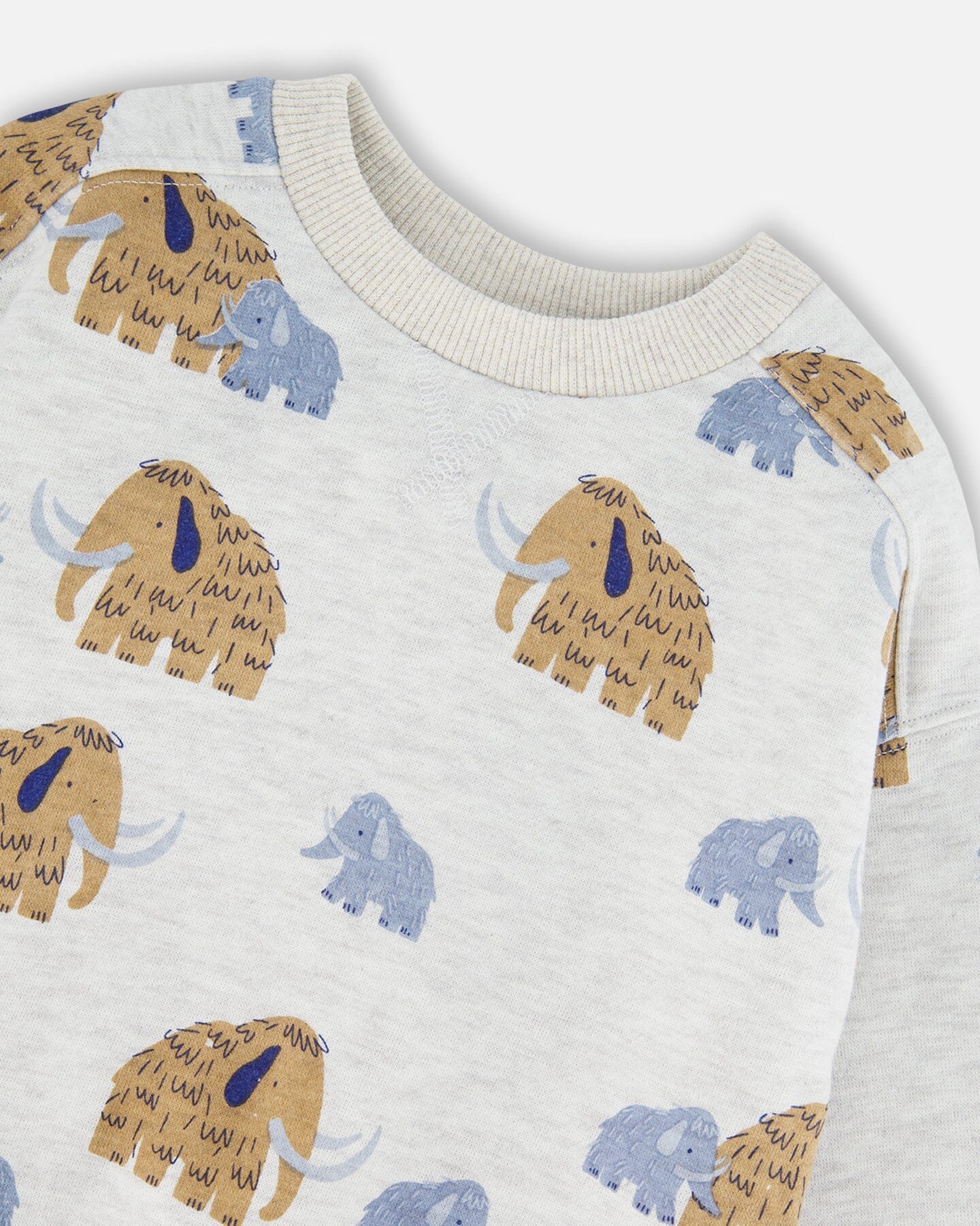 Long Sleeve Crew Neck Fleece Sweatshirt Beige Mammoth Print