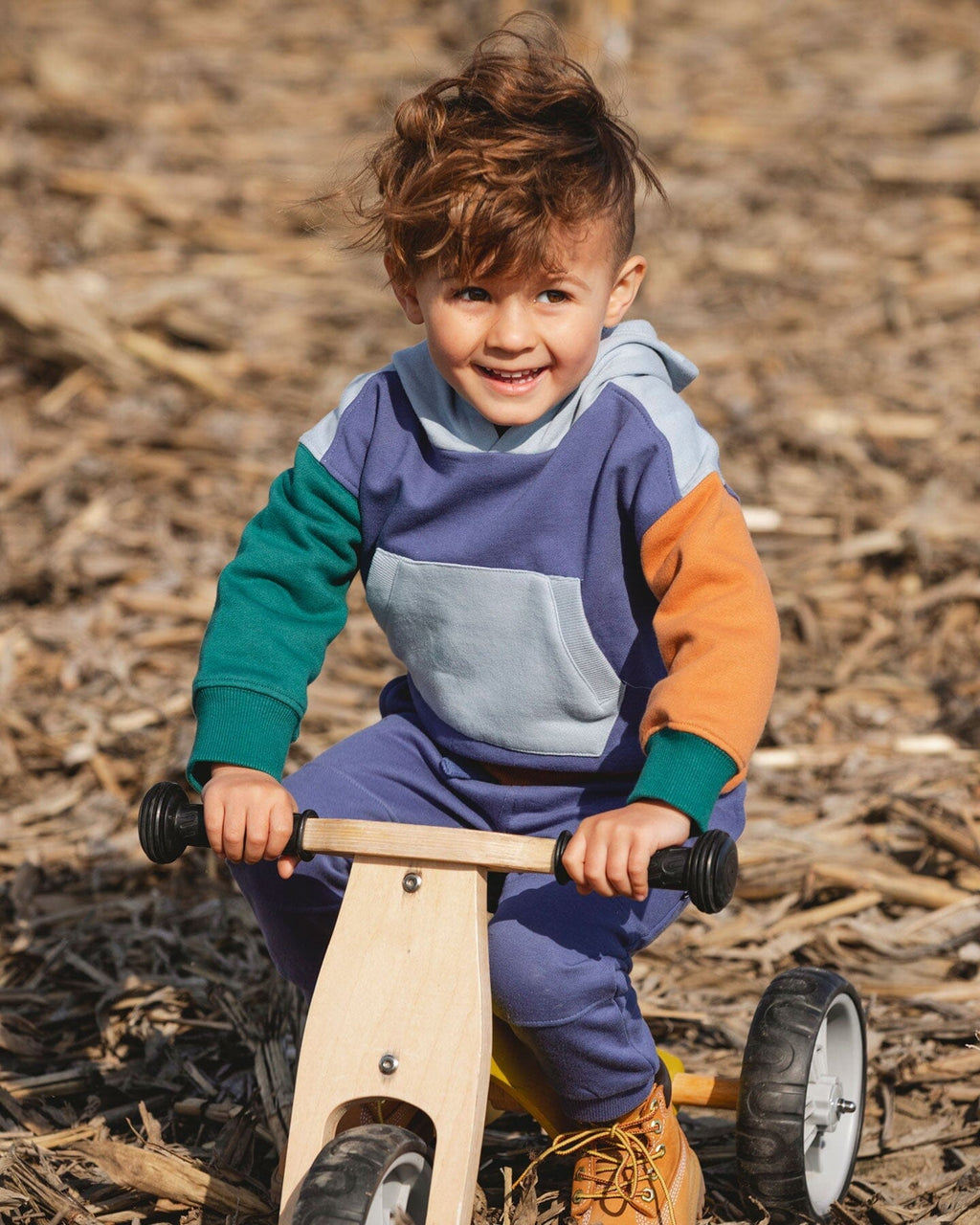 Long Sleeve Colorblocked Hooded Fleece Sweatshirt Blue