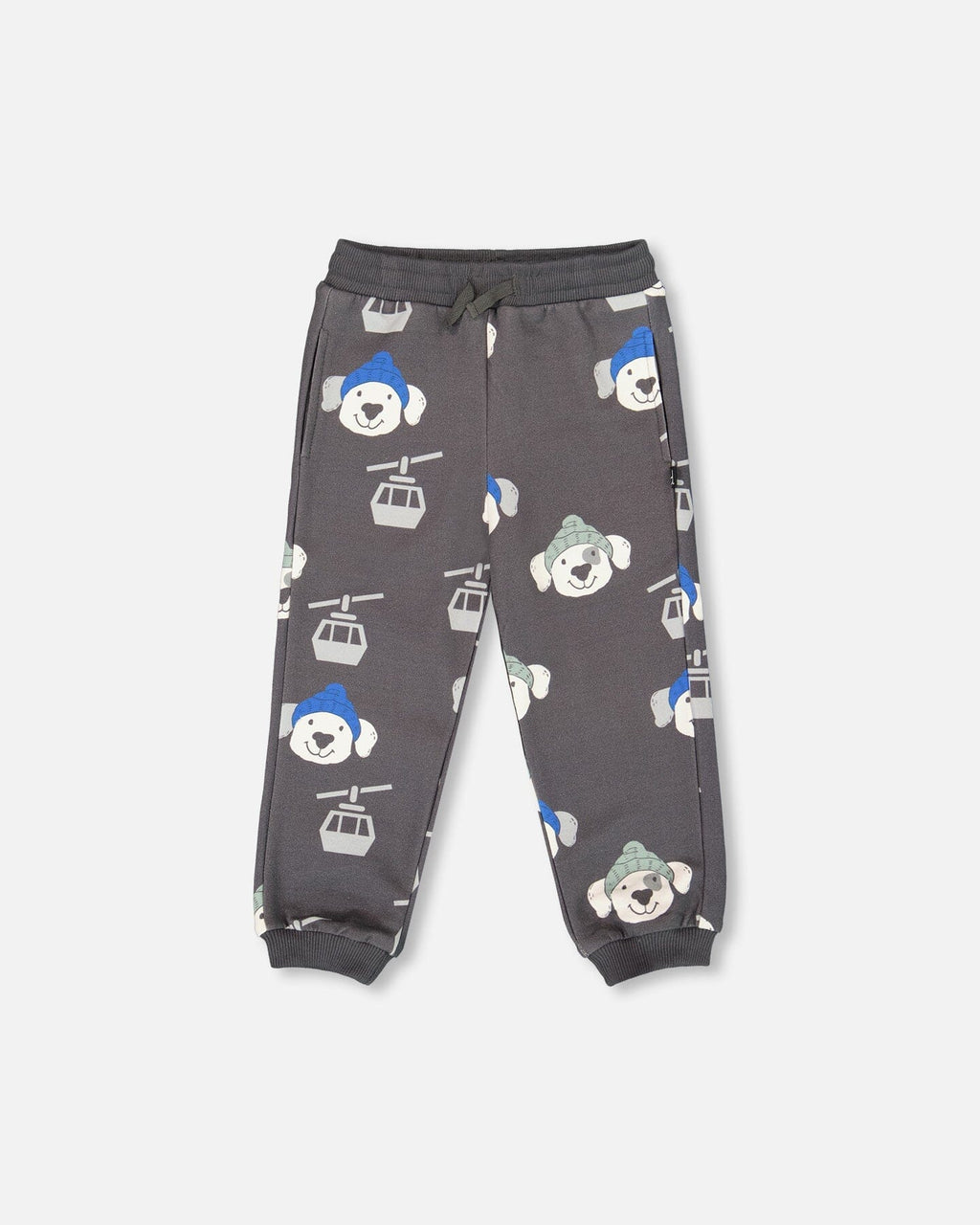Fleece Sweatpants Gray Dog Print