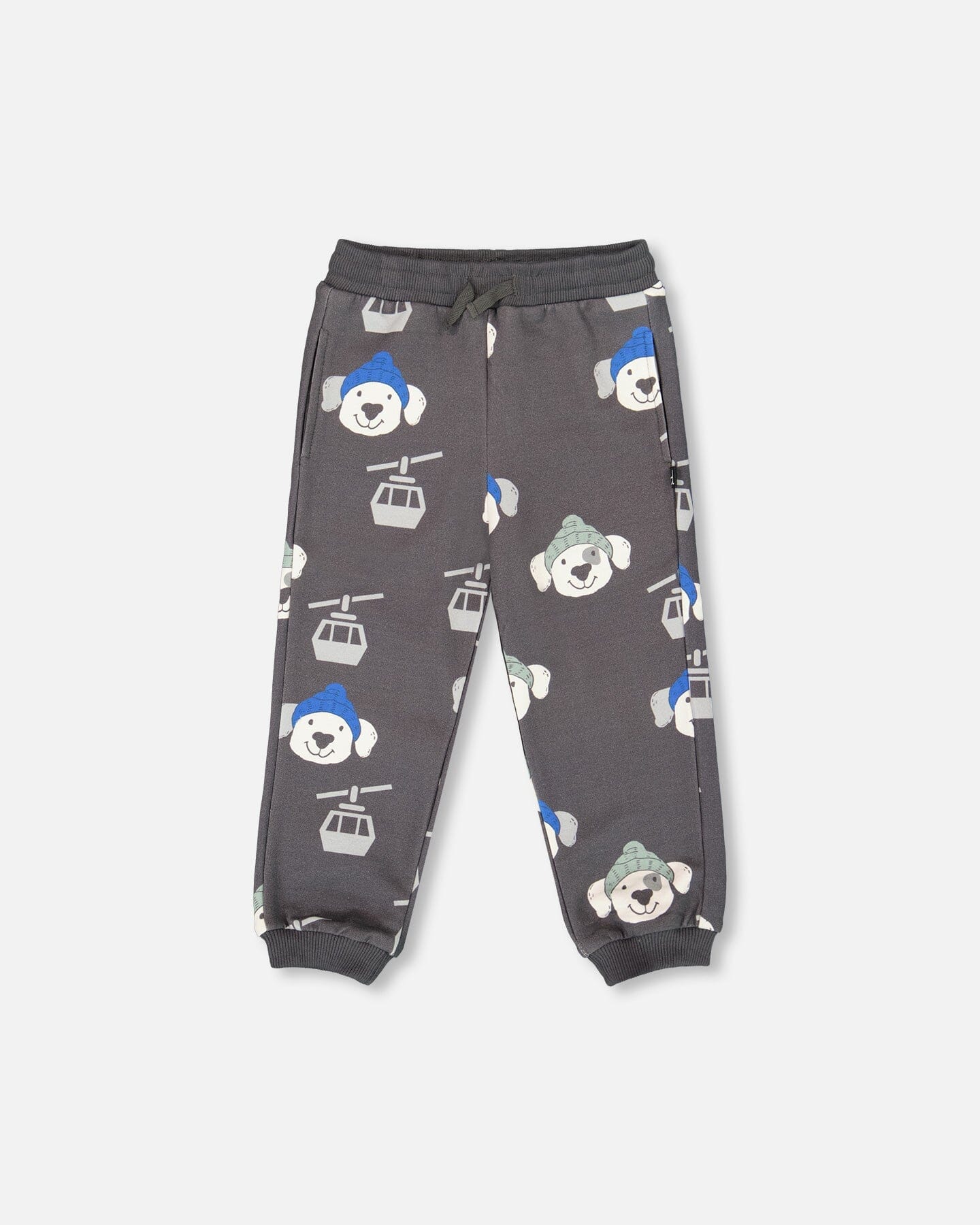 Fleece Sweatpants Gray Dog Print