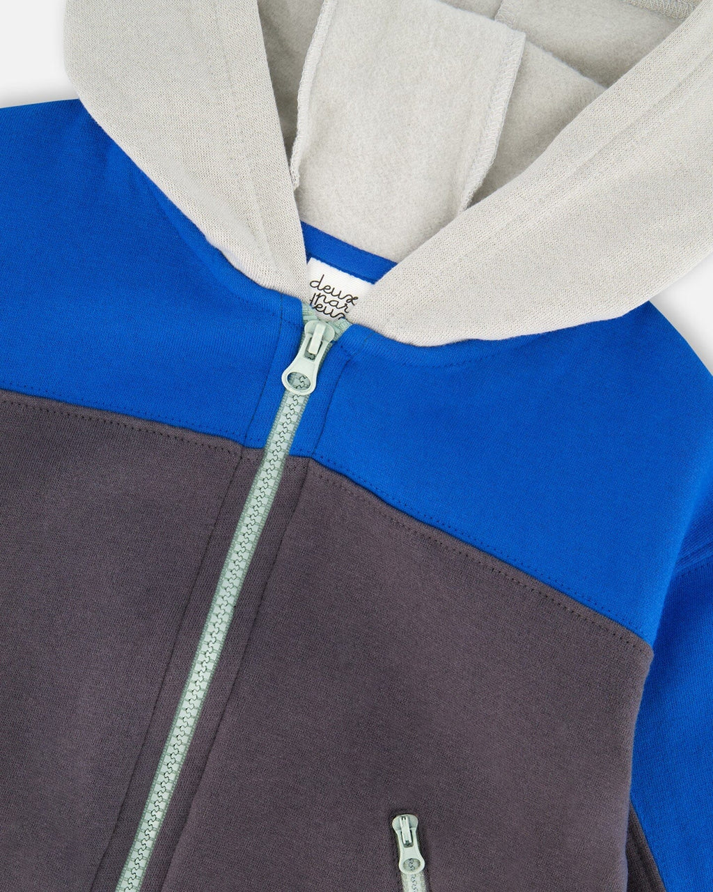 Color Blocked Zip Front Fleece Hoodie Dark Gray
