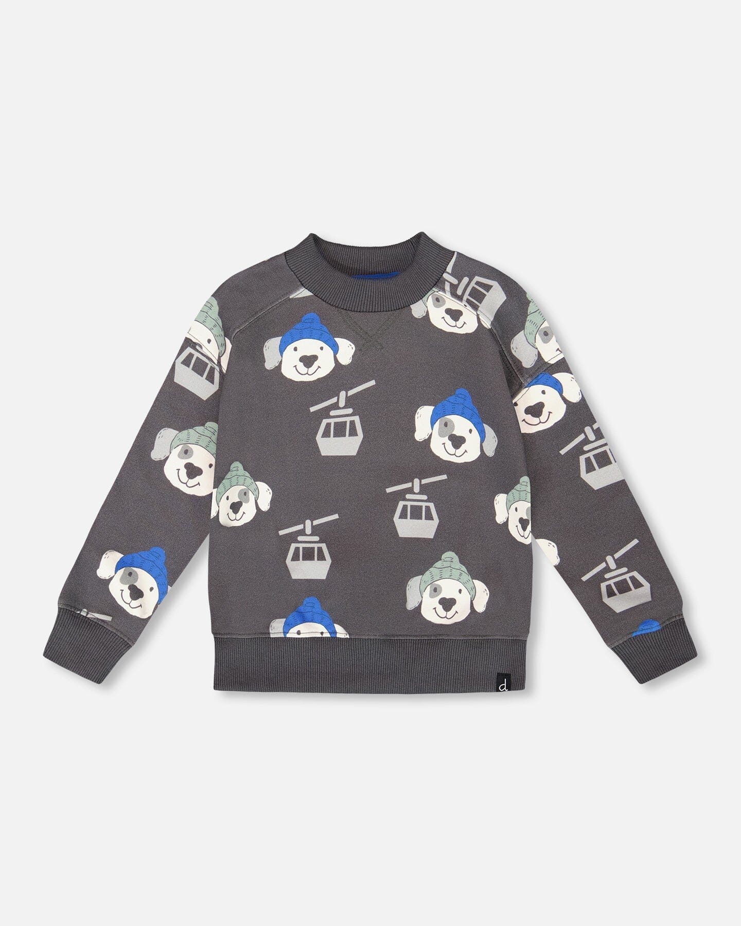 Fleece Pullover Sweatshirt Gray Dog Print