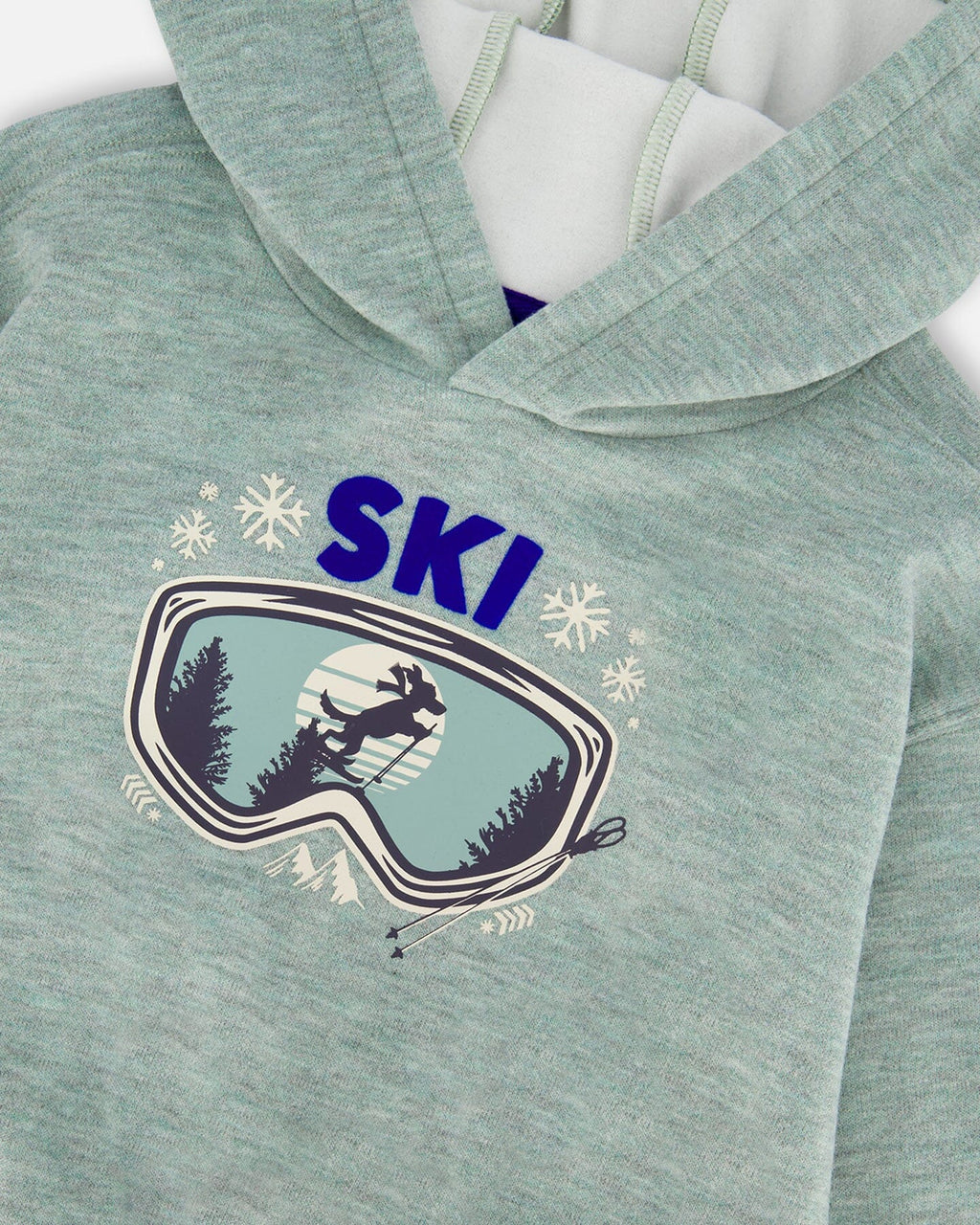 Super Soft Hooded Brushed Jersey Sweatshirt With Graphic Print Green