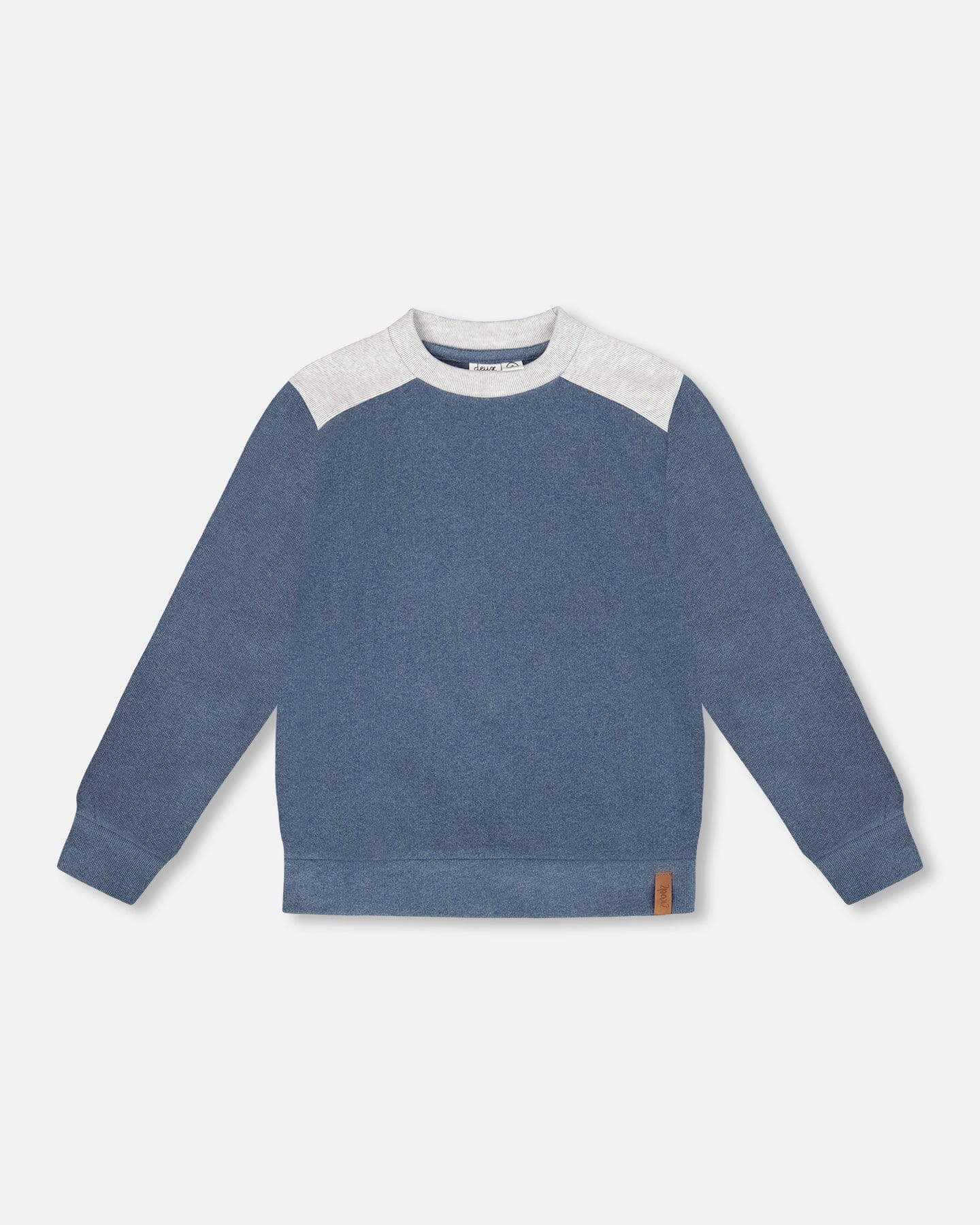 Super Soft Long Sleeve Flat Back Rib Top With Elbow Patches Navy Blue