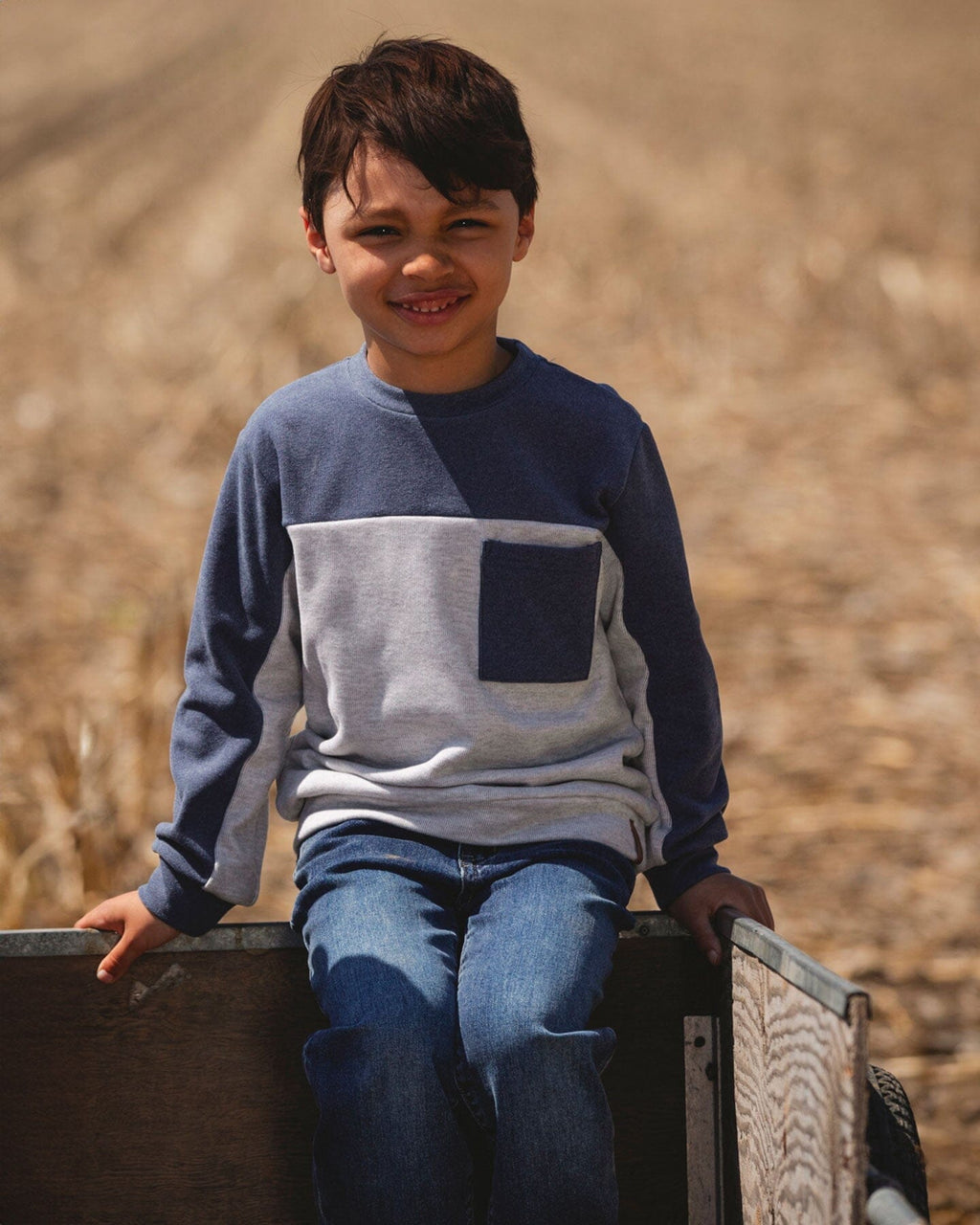 Long Sleeve Super Soft Brushed Jersey Top Color Block Light Heather Gray