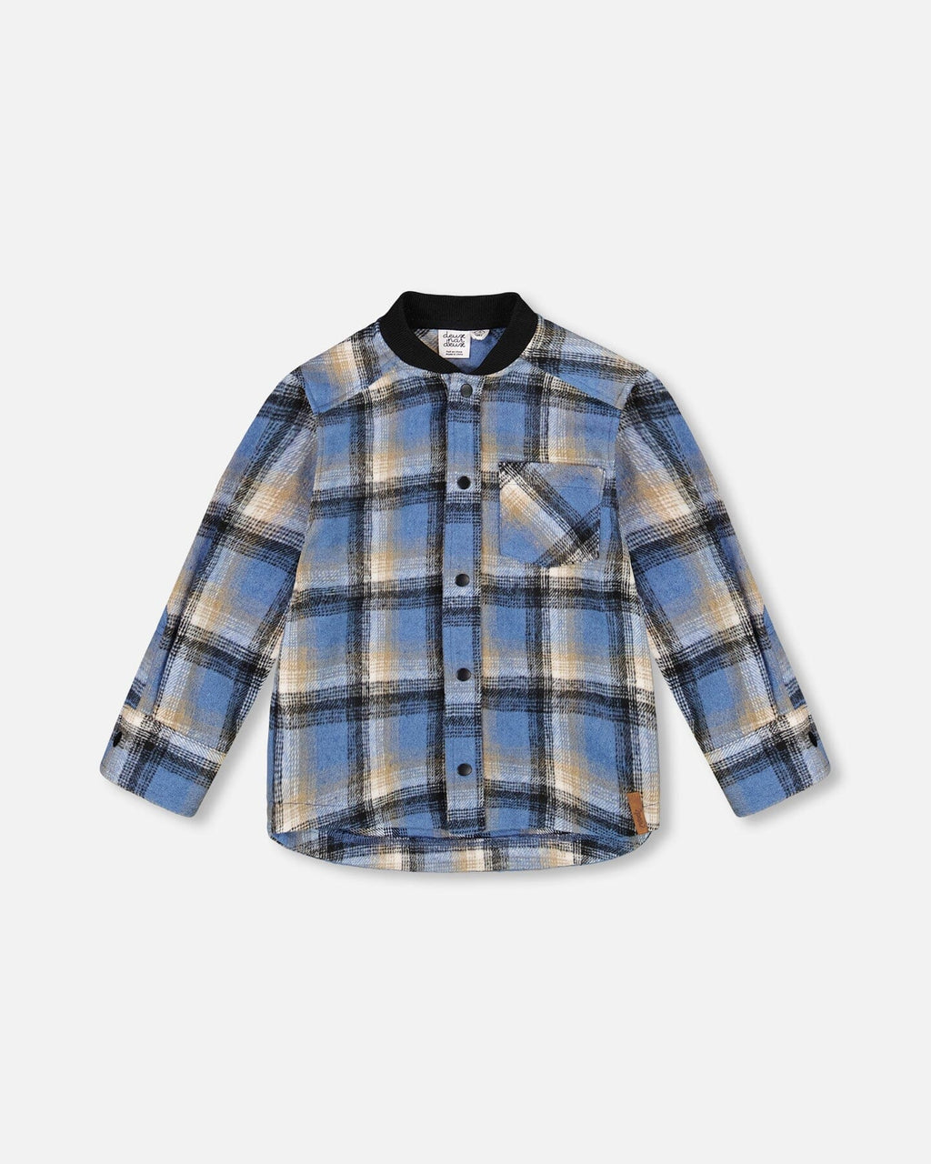 Long Sleeve Brushed Plaid Button Down Shirt Avec Rib Collar
