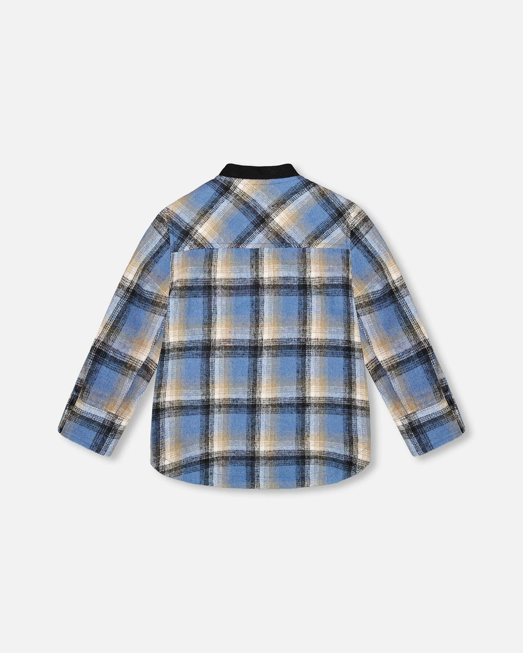 Long Sleeve Brushed Plaid Button Down Shirt Avec Rib Collar