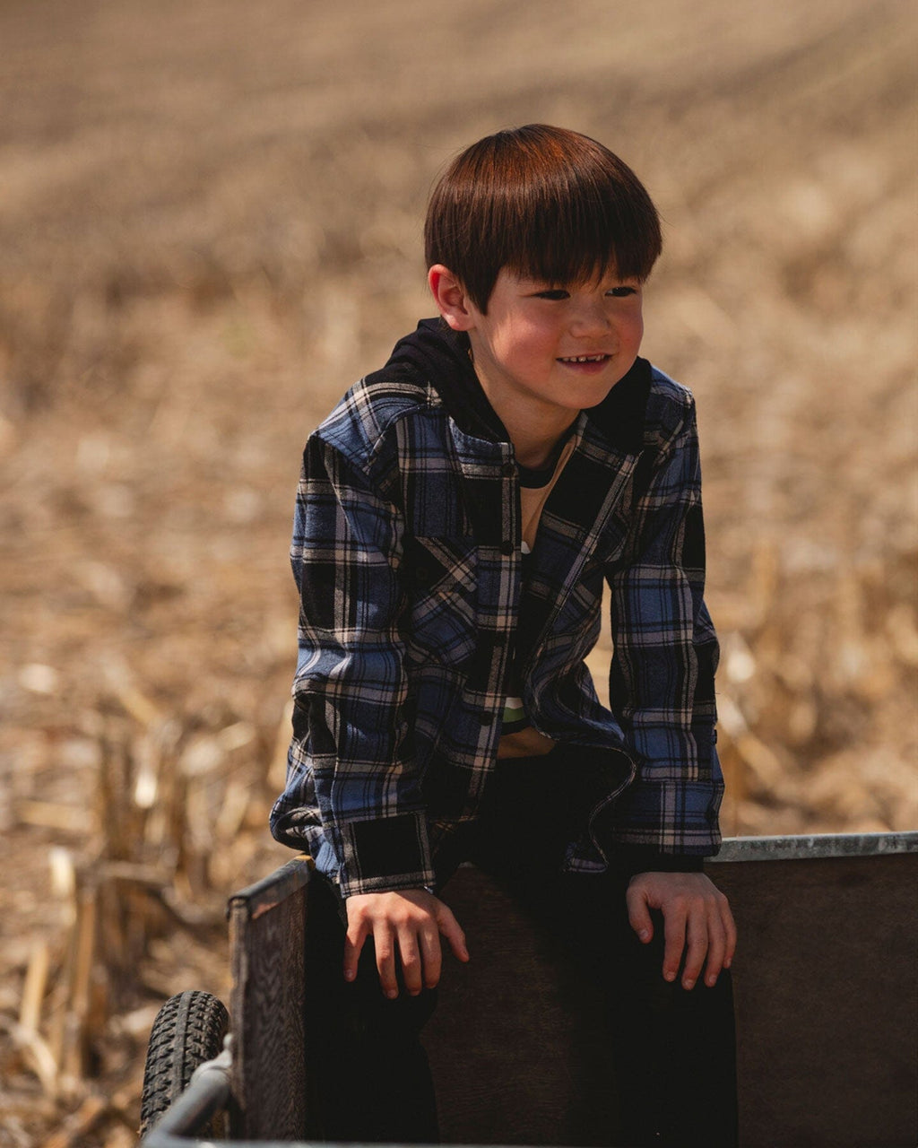 Long Sleeve Hooded Flannel Shirt Blue And Black