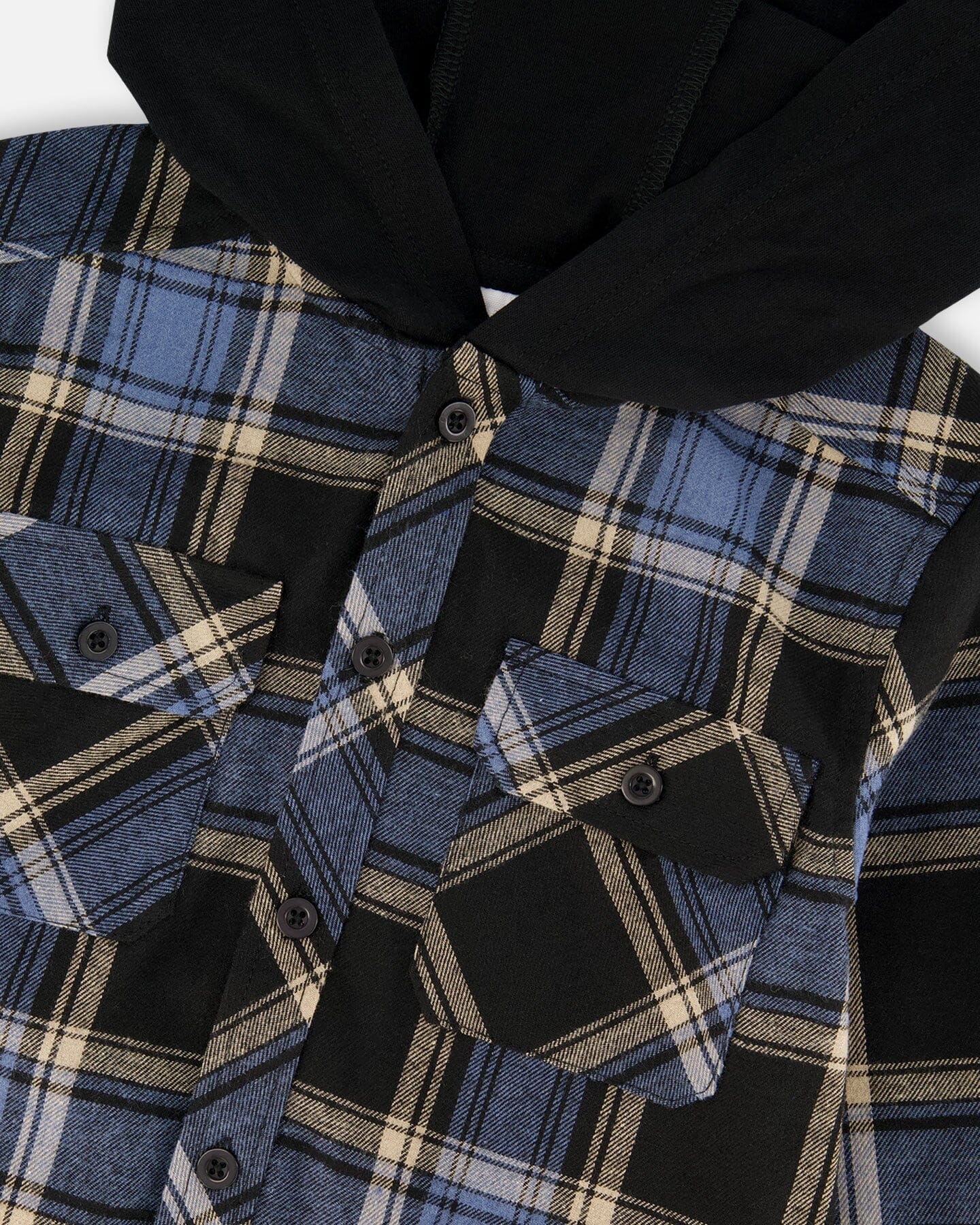 Long Sleeve Hooded Flannel Shirt Blue And Black