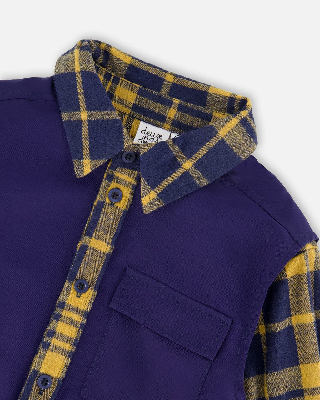 Long Sleeve Plaid Flannel Shirt With Solid Vest Blue And Ocher