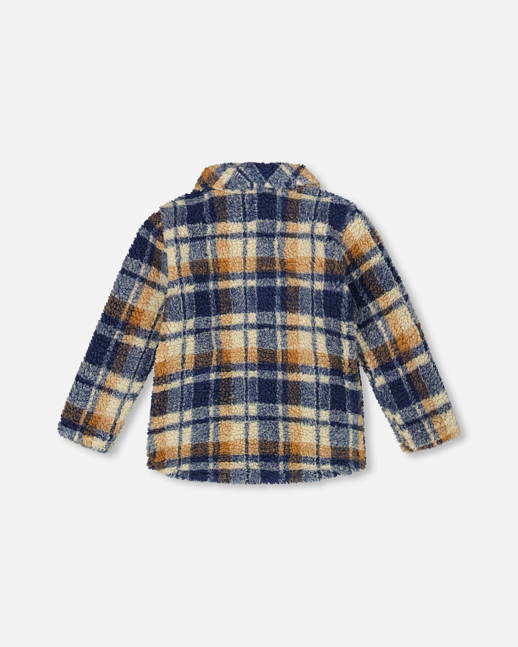 Sherpa Long Sleeve Zip Front Overshirt Blue And Brown Plaid