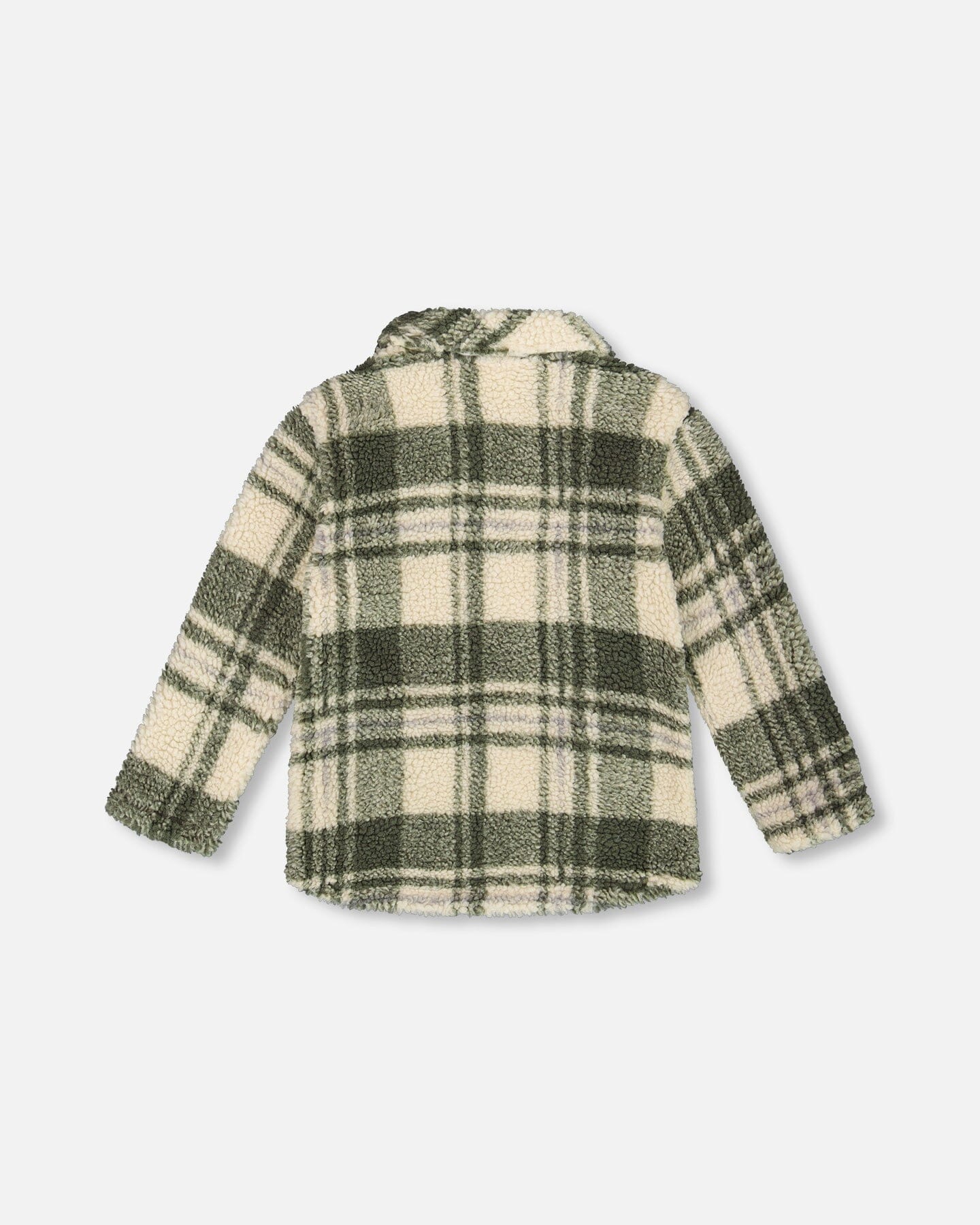 Sherpa Long Sleeve Zip Front Overshirt Sage And Beige Plaid